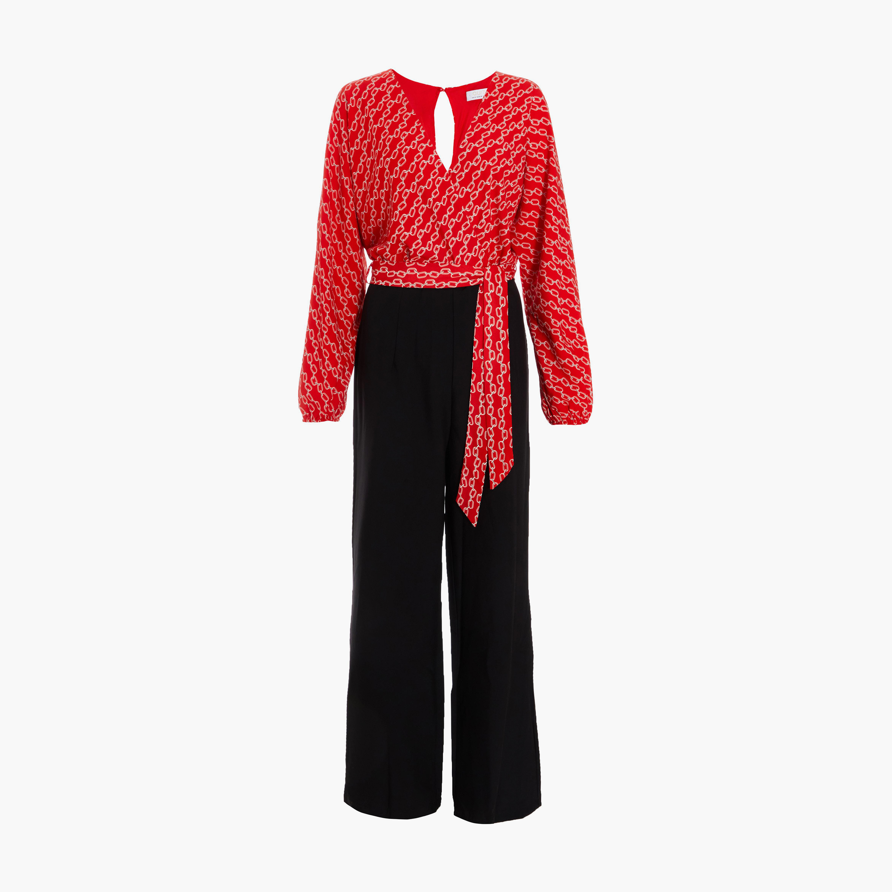 كويز- جمبسوت 2 في 1 من الشيفون بطبعة سلسلة حمراء-women-clothing-jumpsuits-image-5