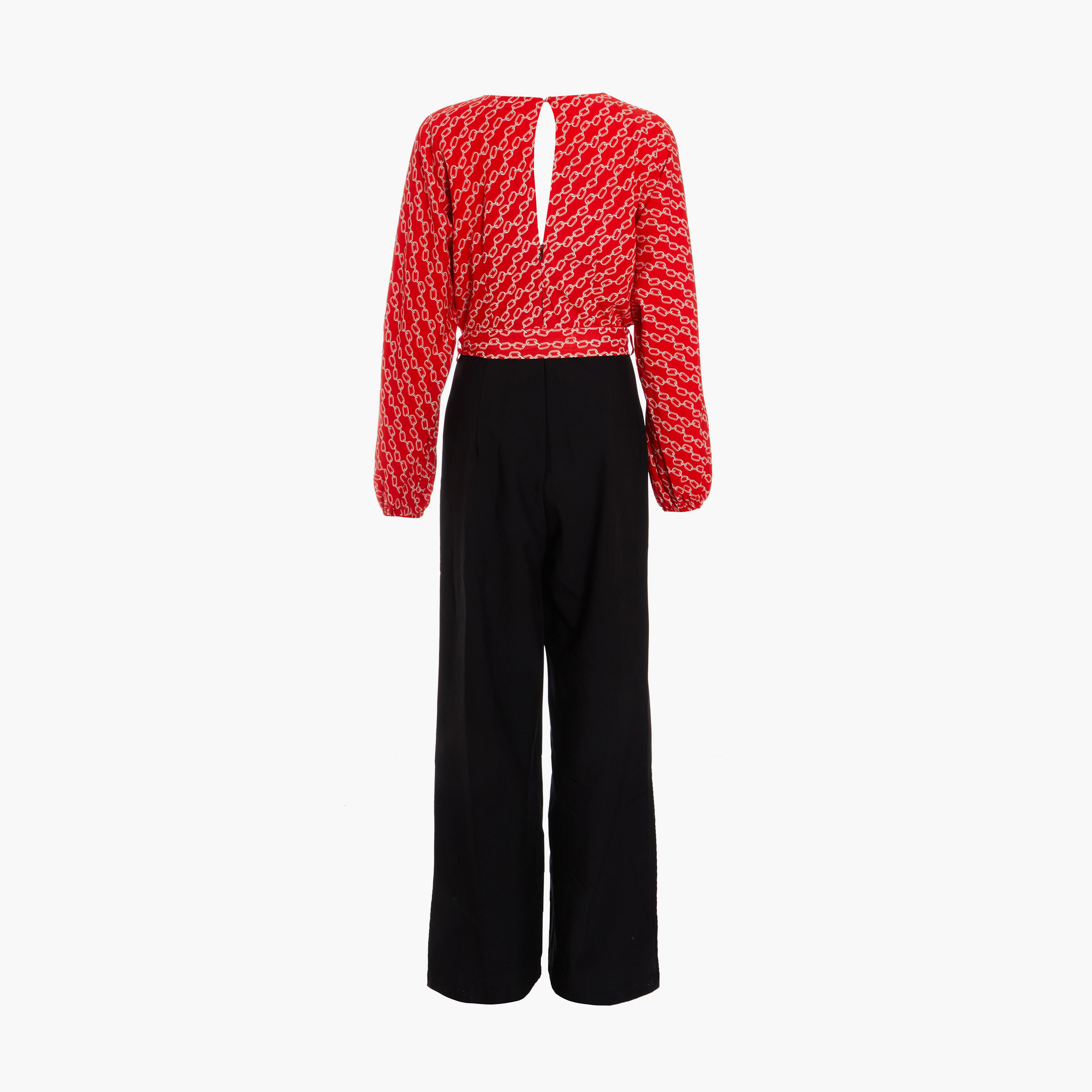 Quiz Red Chain Print Chiffon 2-in-1 Jumpsuit-women-clothing-jumpsuits-image-6