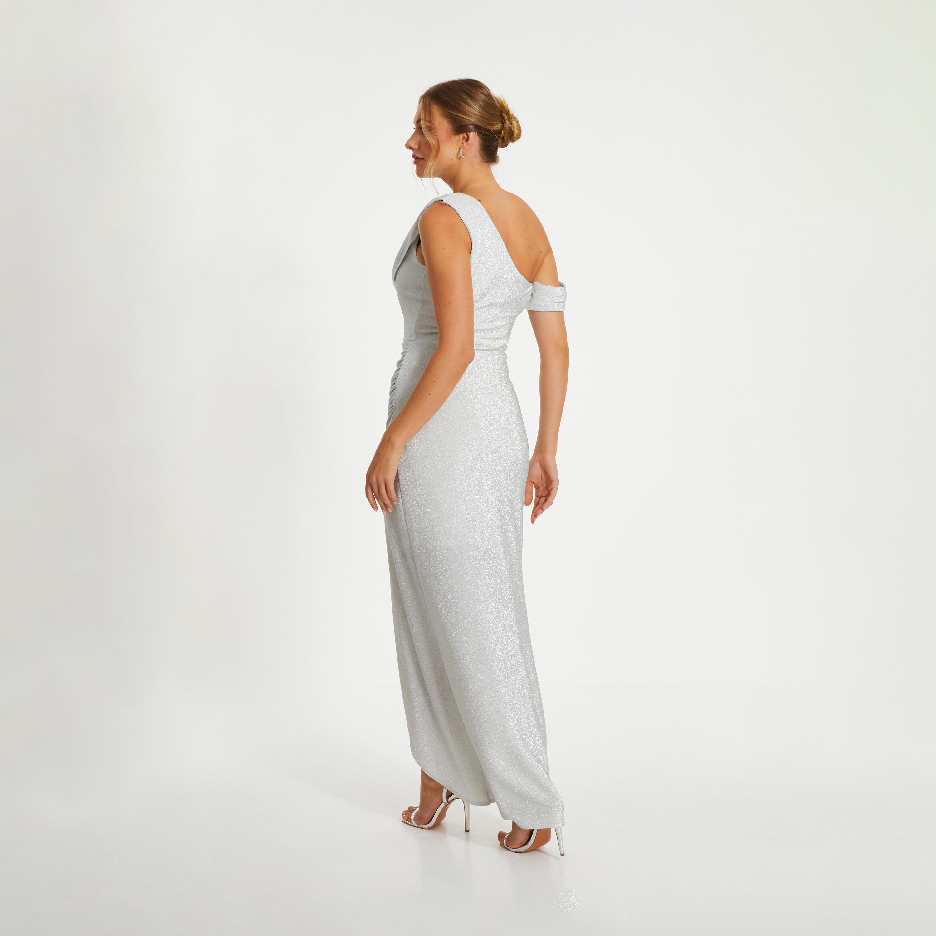 Quiz Silver Stretch Shimmer Cowl Wrap Evening Wear Maxi Dress-women-clothing-dresses-image-2