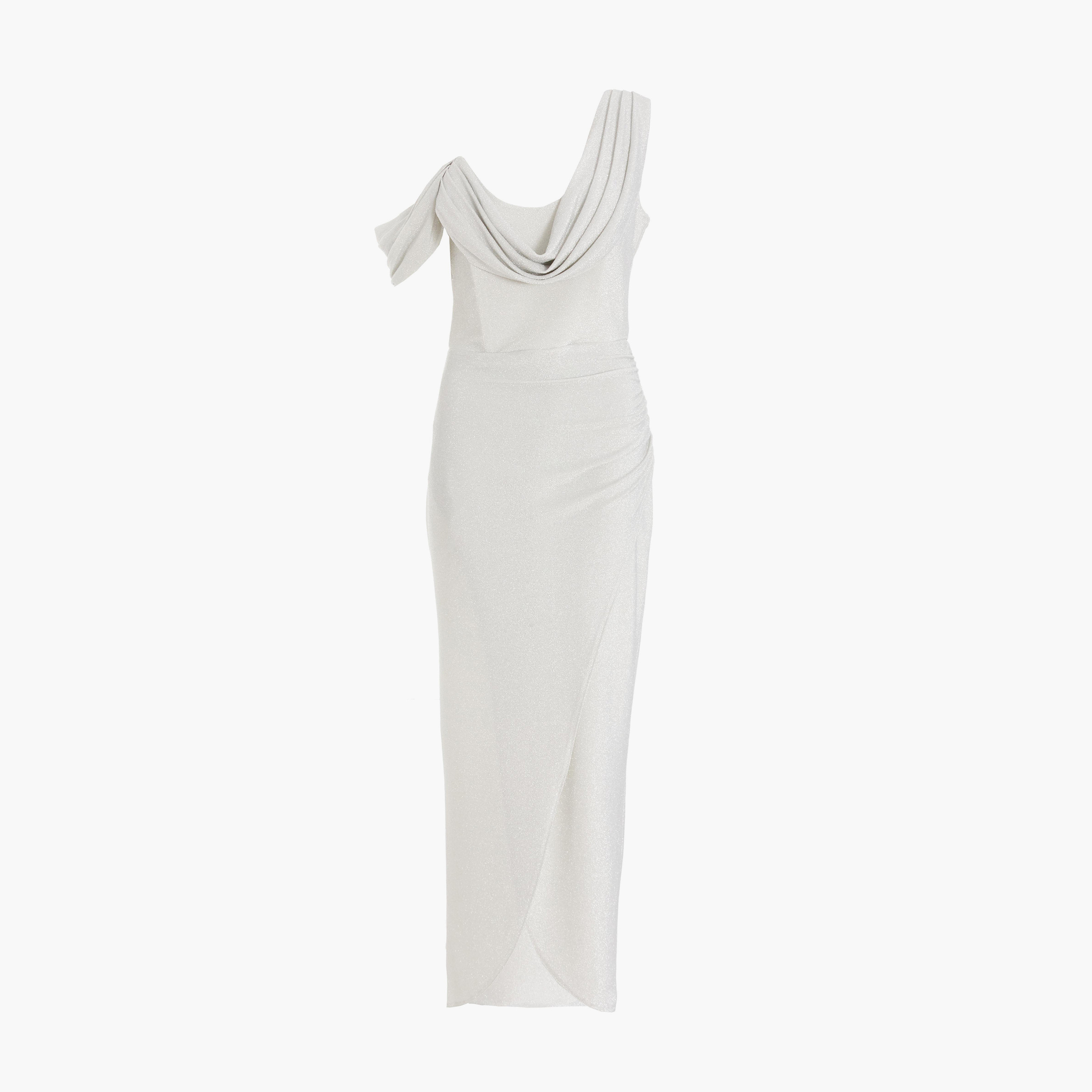كويز-  فستان سهرة ماكسي لامع  لون فضي قابل للتمدد-women-clothing-dresses-image-5