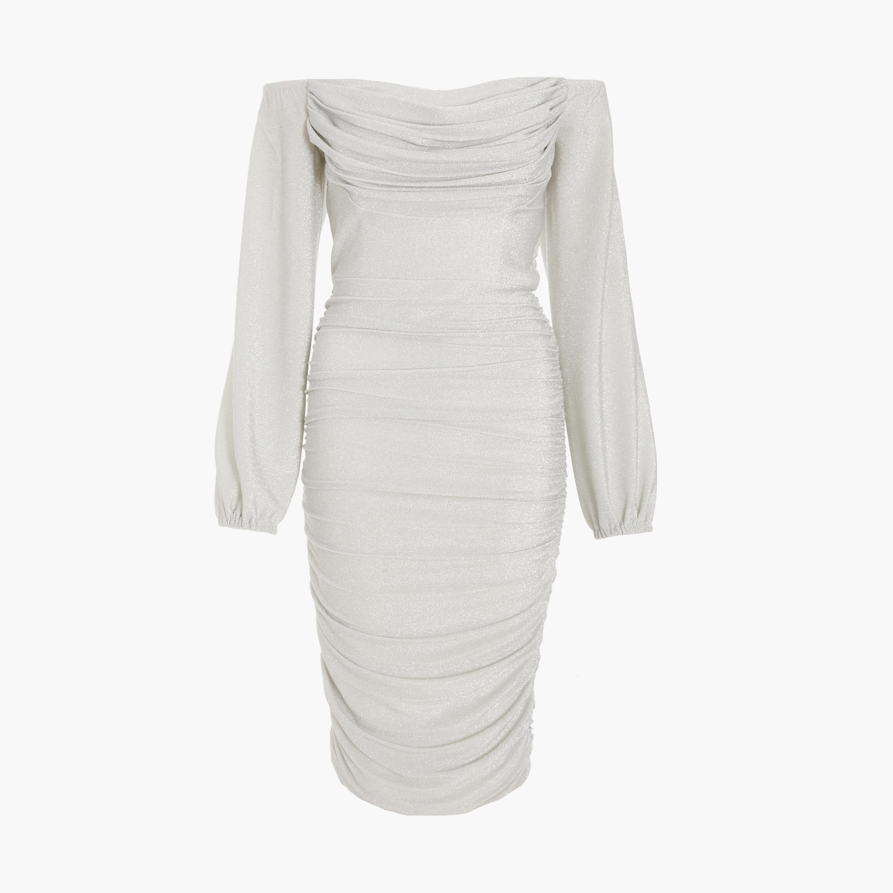 كويز- فستان فضي لامع ميدي من قماش باردوت-women-clothing-dresses-image-5