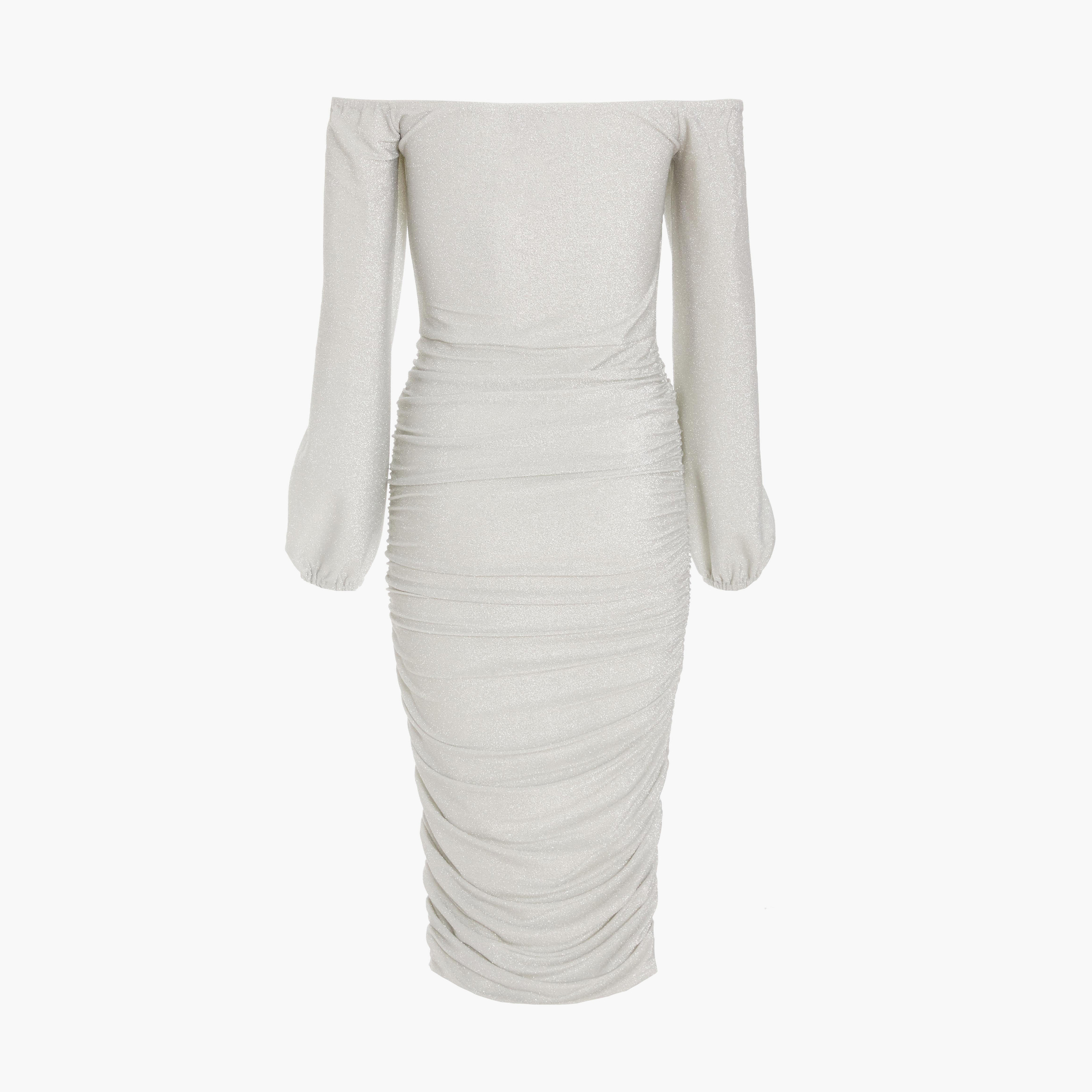 كويز- فستان فضي لامع ميدي من قماش باردوت-women-clothing-dresses-image-6
