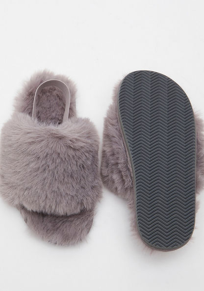 Plush Open Toe Slide Slippers with Elastic Ankle Strap-Girl%27s Bedroom Slippers-image-4