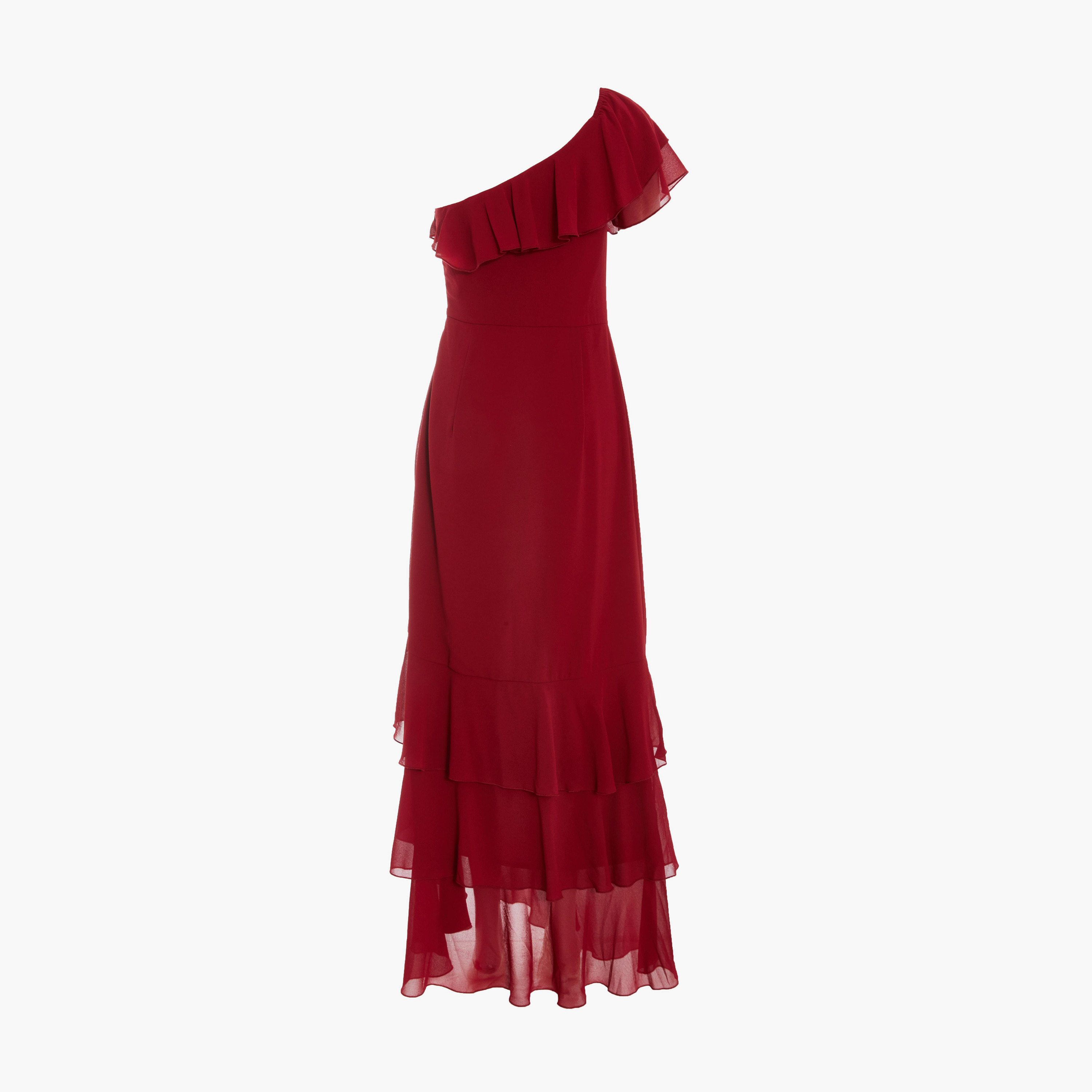كويز- فستان ميداكسي من الشيفون بكتف واحد وكشكشة من بيري-women-clothing-dresses-image-6