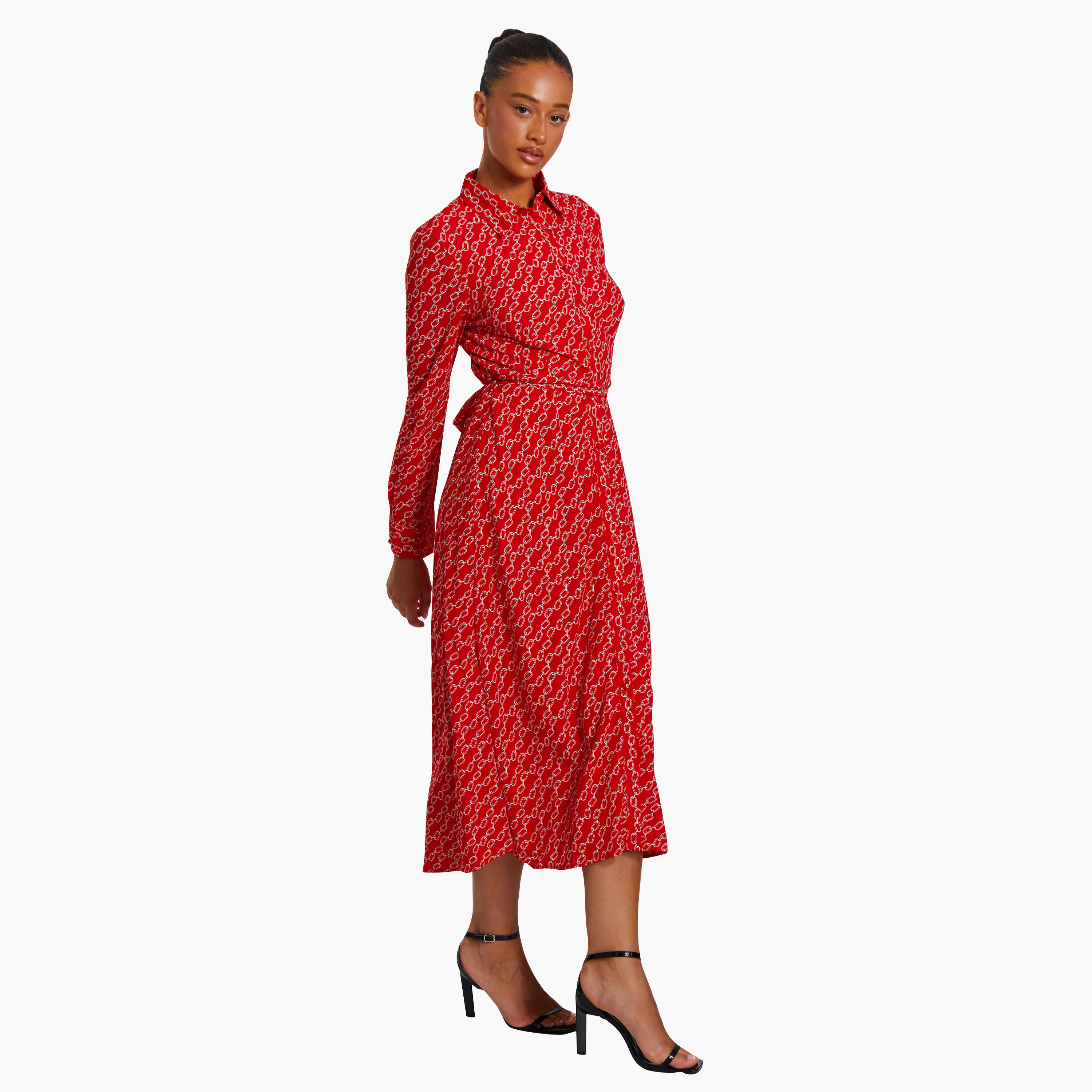 كويز- فستان ميدي باردو أسود مع كشكشة-women-clothing-dresses-image-2