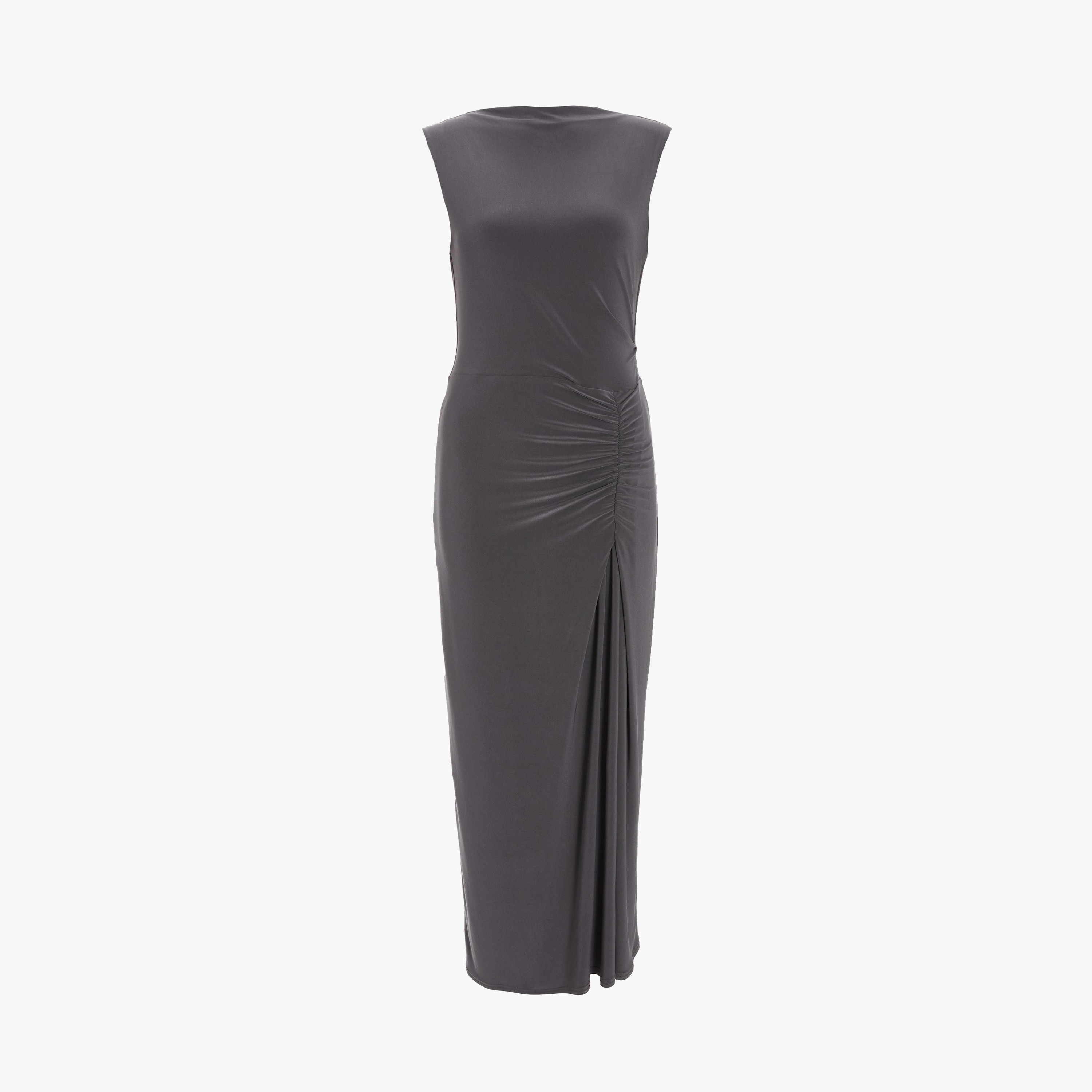 كويز- فستان ميداكسي أسود بدون أكمام قماش آي تي واي مع كشكش من الأمام-women-clothing-dresses-image-5
