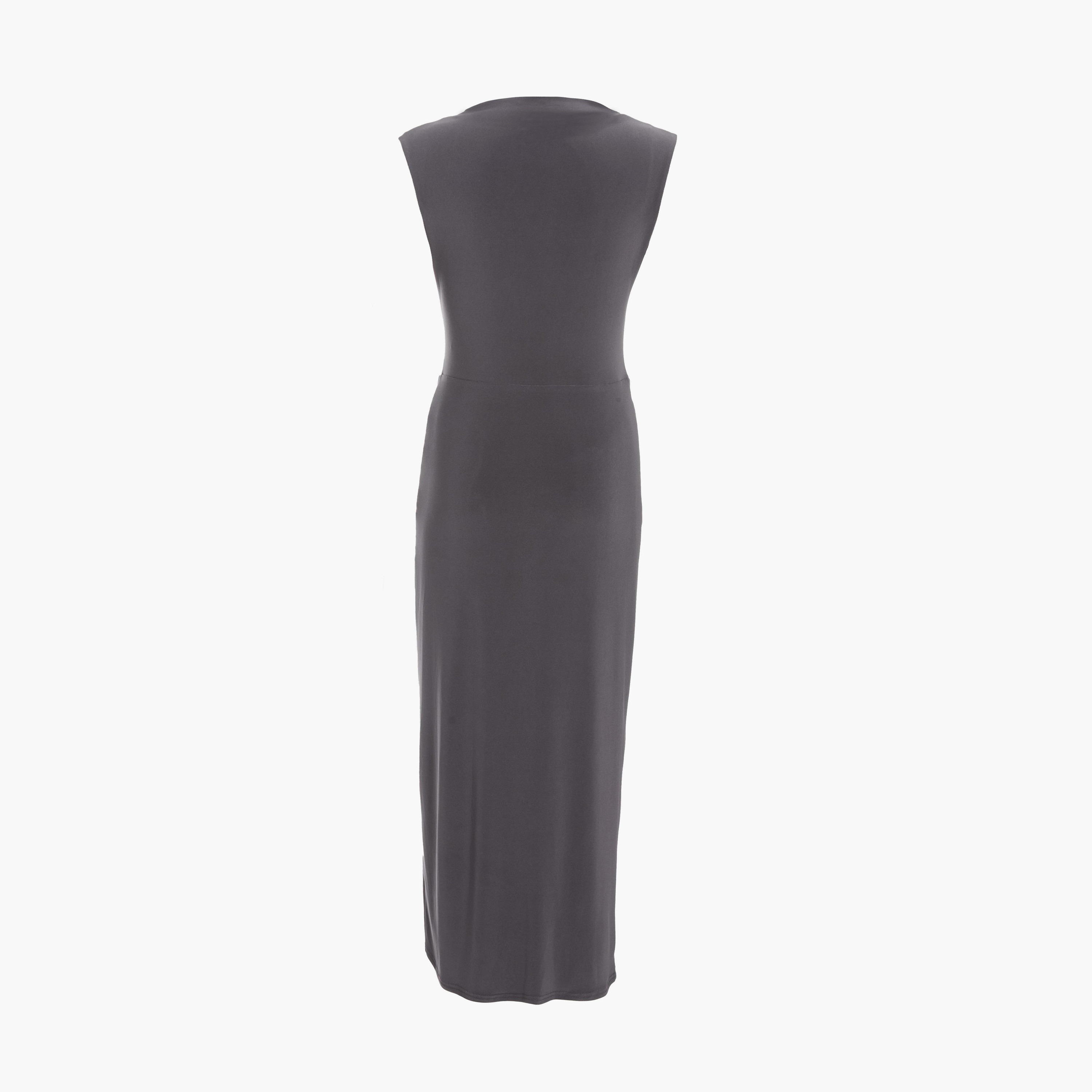 Quiz Charcoal Sleeveless ITY Ruched Midaxi Dress-women-clothing-dresses-image-6