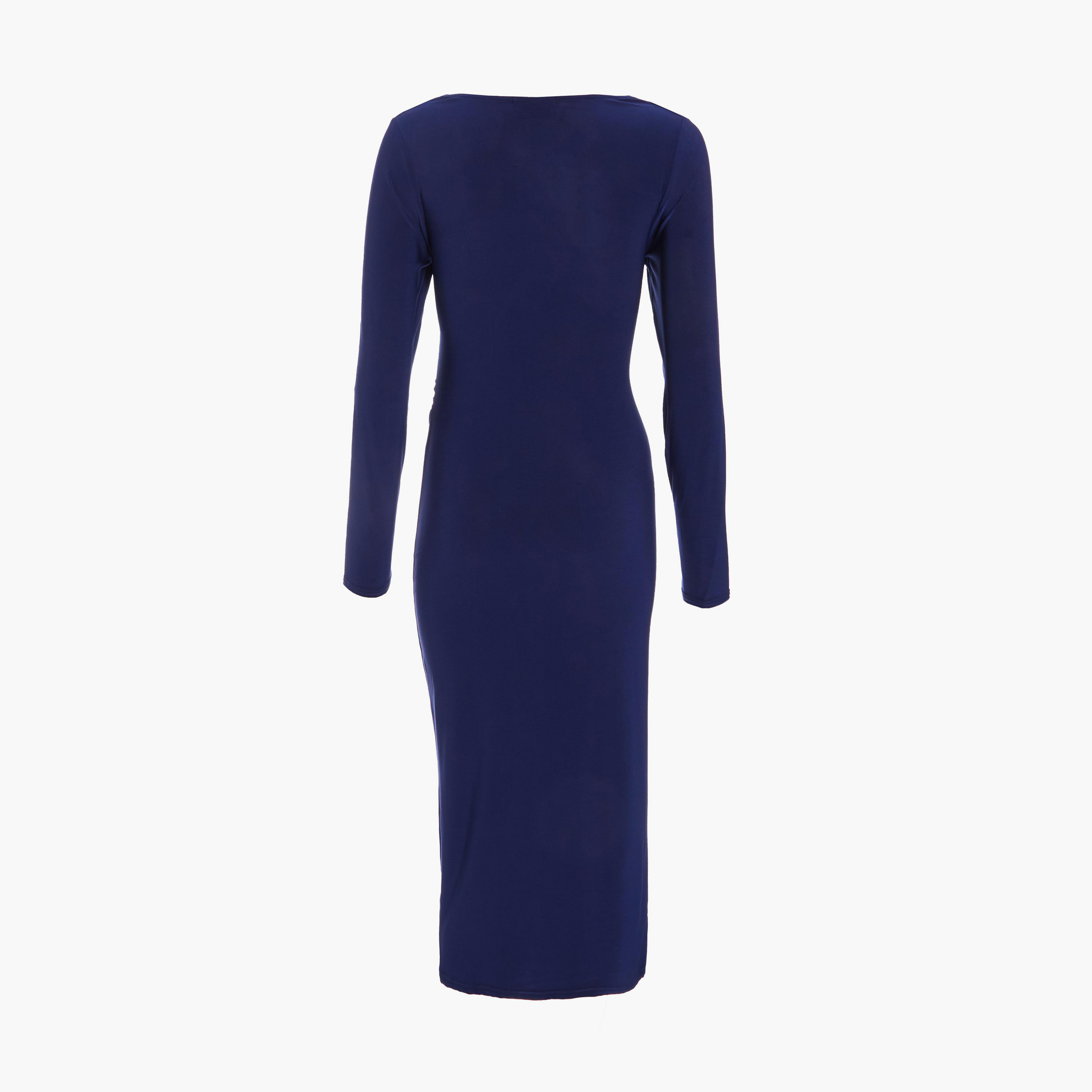 كويز- فستان ميدي بثنيات باللون النيلي وأكمام طويلة-women-clothing-dresses-image-6