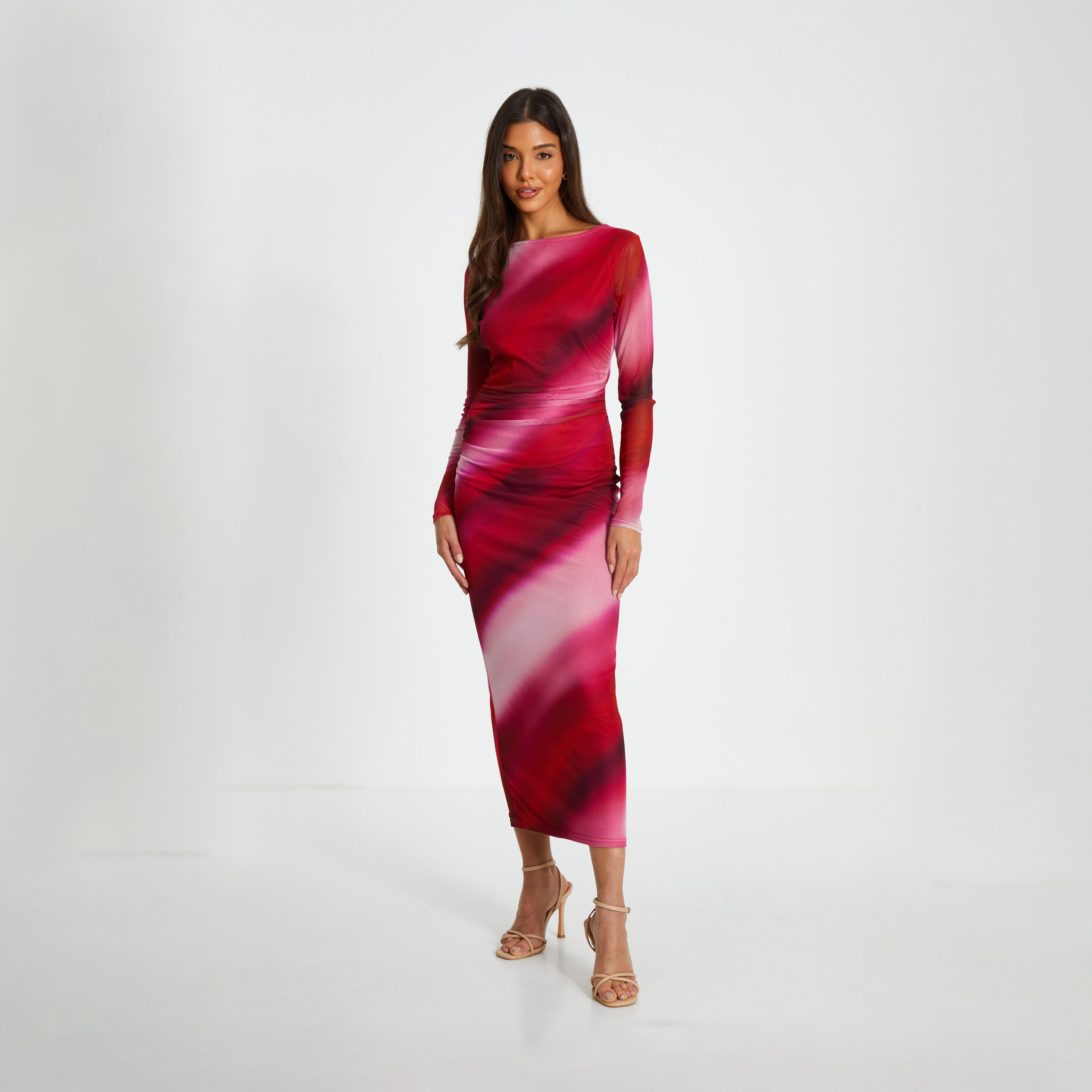 Buy Women s Quiz Hot Pink Ombre Stripe Midaxi Dress with Long Sleeves Online Centrepoint Qatar