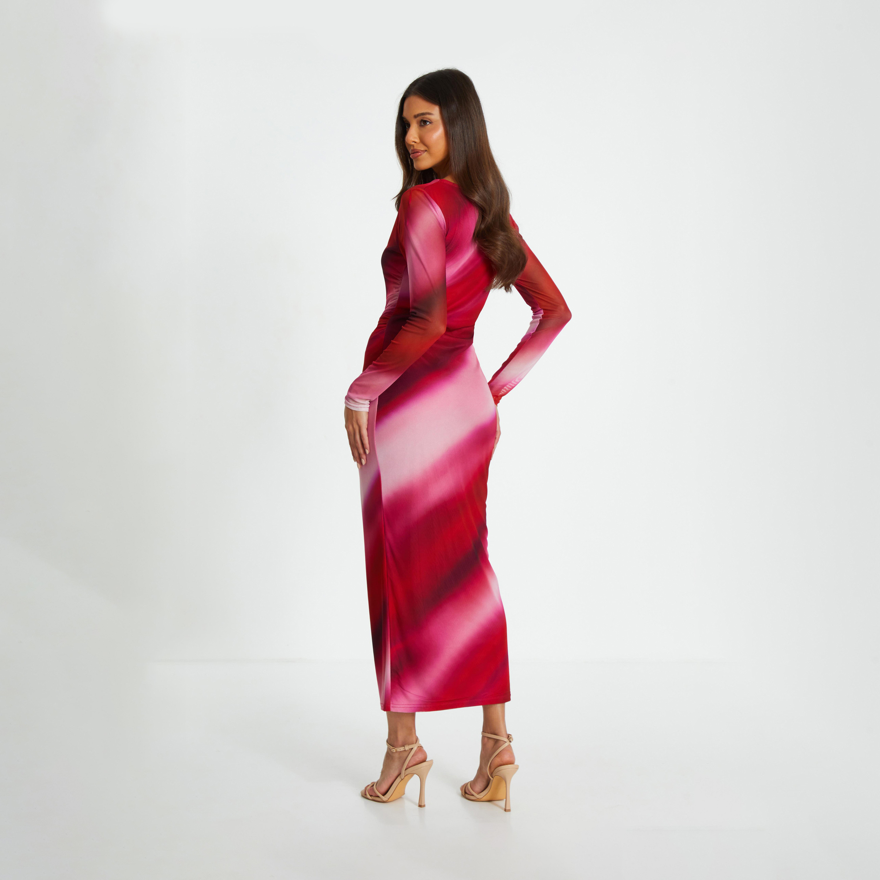 كويز- فستان ميداكسي مخطط بلون وردي متدرج بأكمام طويلة-women-clothing-dresses-image-2
