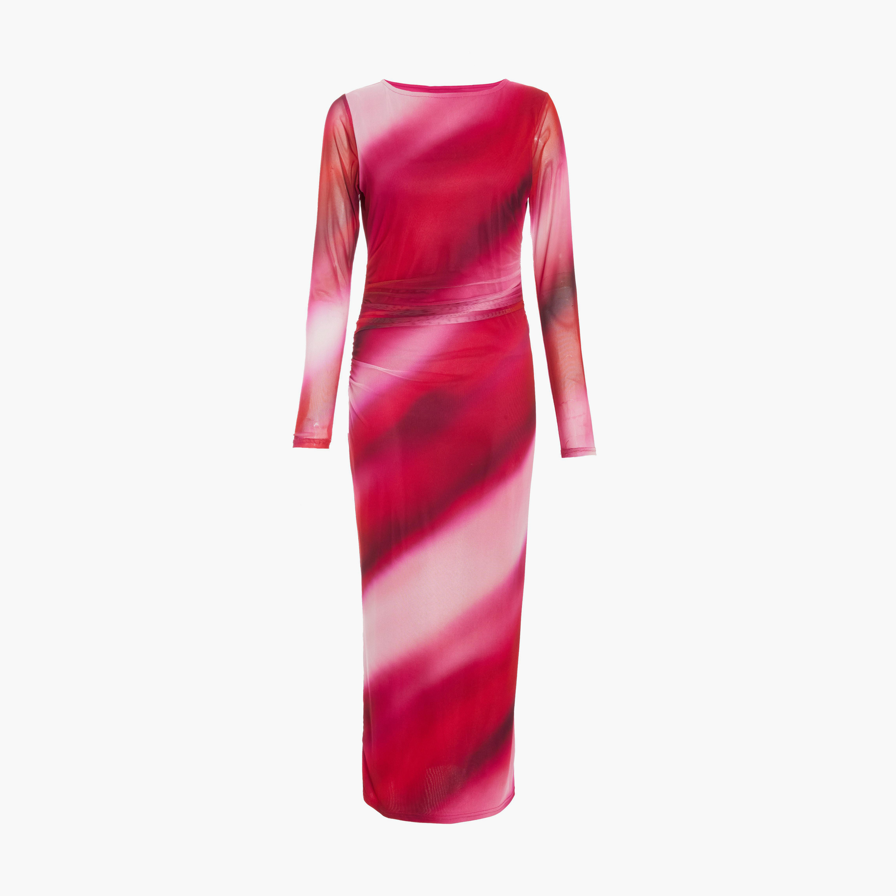 كويز- فستان ميداكسي مخطط بلون وردي متدرج بأكمام طويلة-women-clothing-dresses-image-5