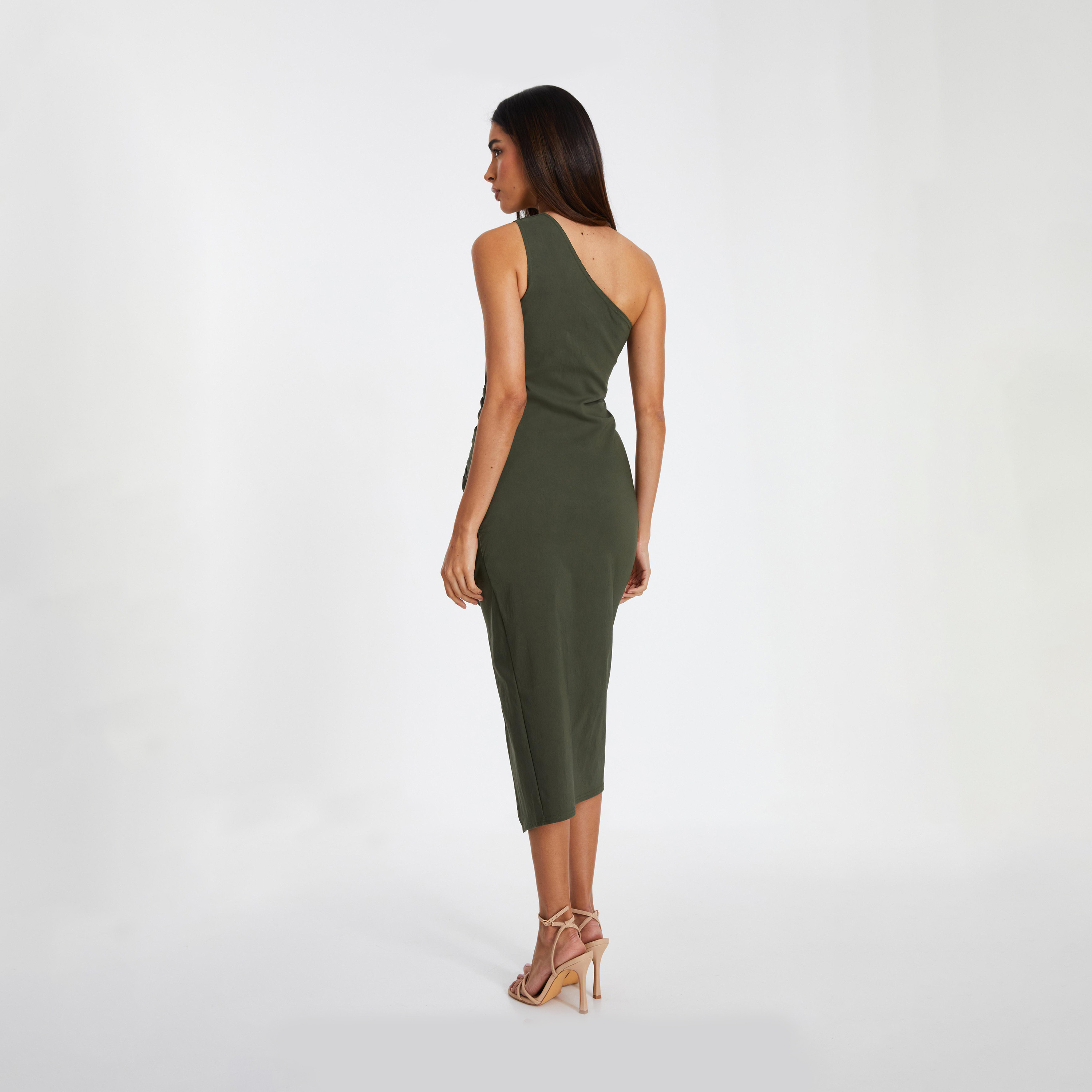 كويز-  فستان متوسط الطول ميداكسي أزرق غامق شبكي رخامي وياقة مستديرة وأكمام طويلة-women-clothing-dresses-image-2
