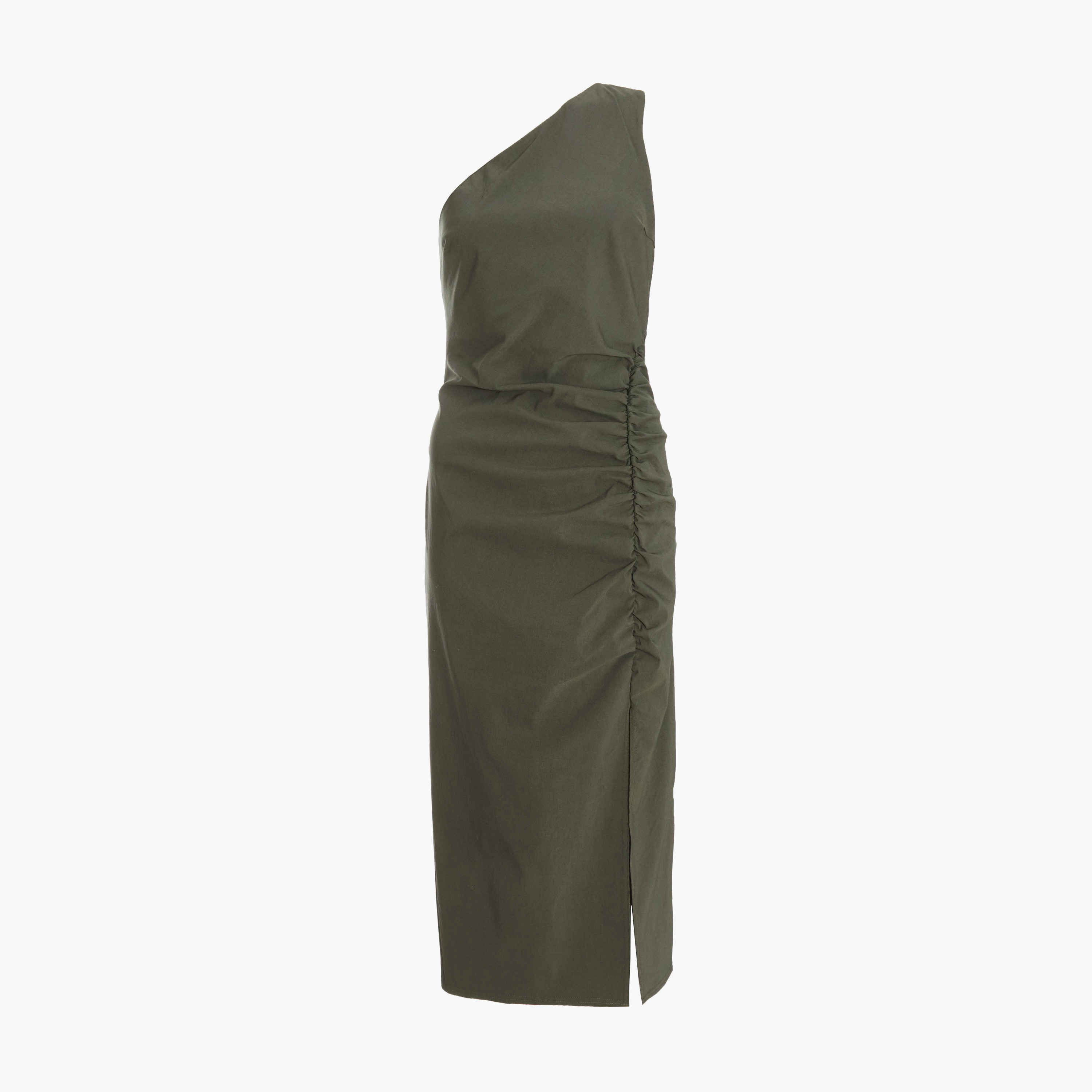 Quiz Khaki Asymmetric Ruched Detail Midaxi Dress-women-clothing-dresses-image-5