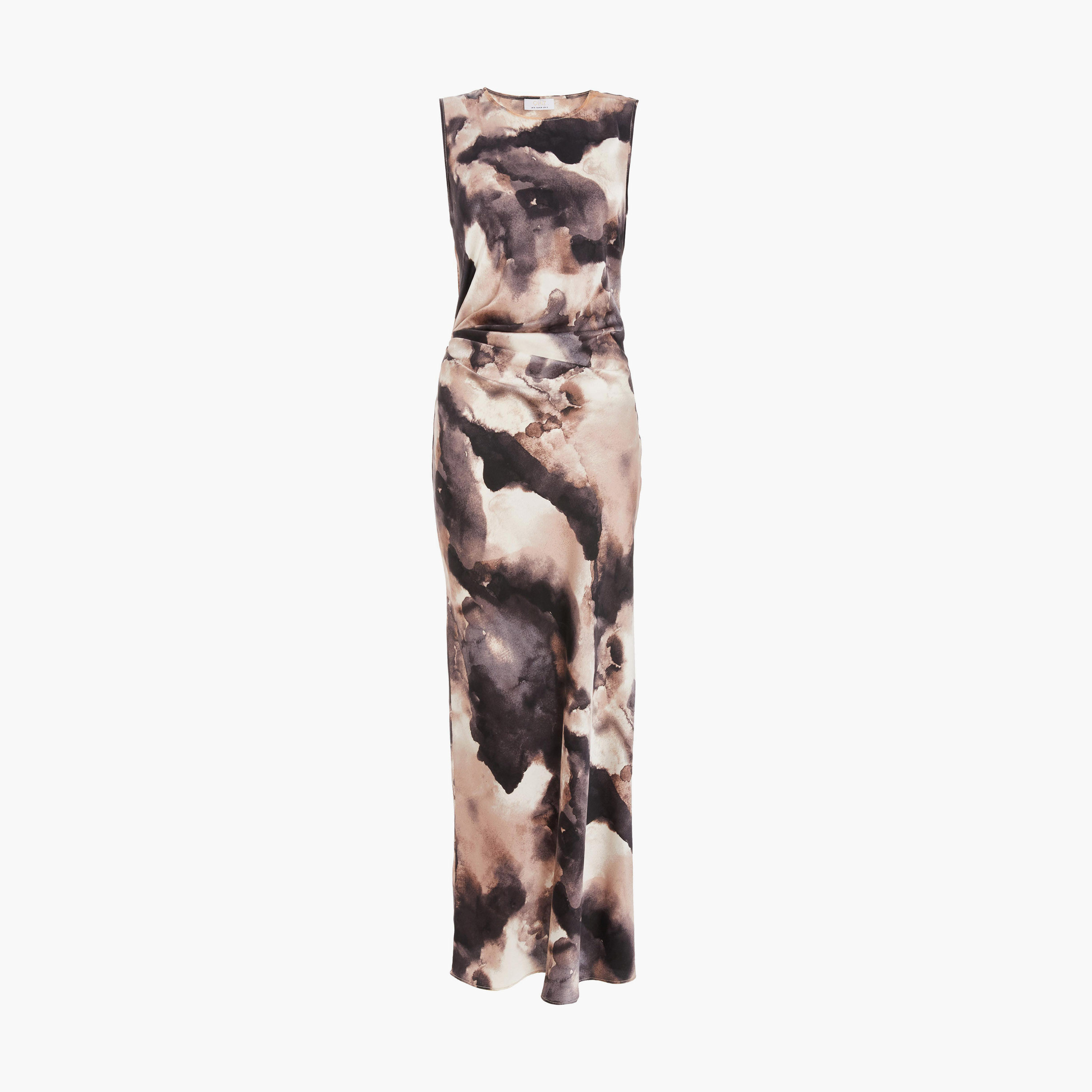 كويز- فستان سهرة ميداكسي أسود بدون أكمام من الساتان الرخامي مع خصر مكشكش-women-clothing-dresses-image-5