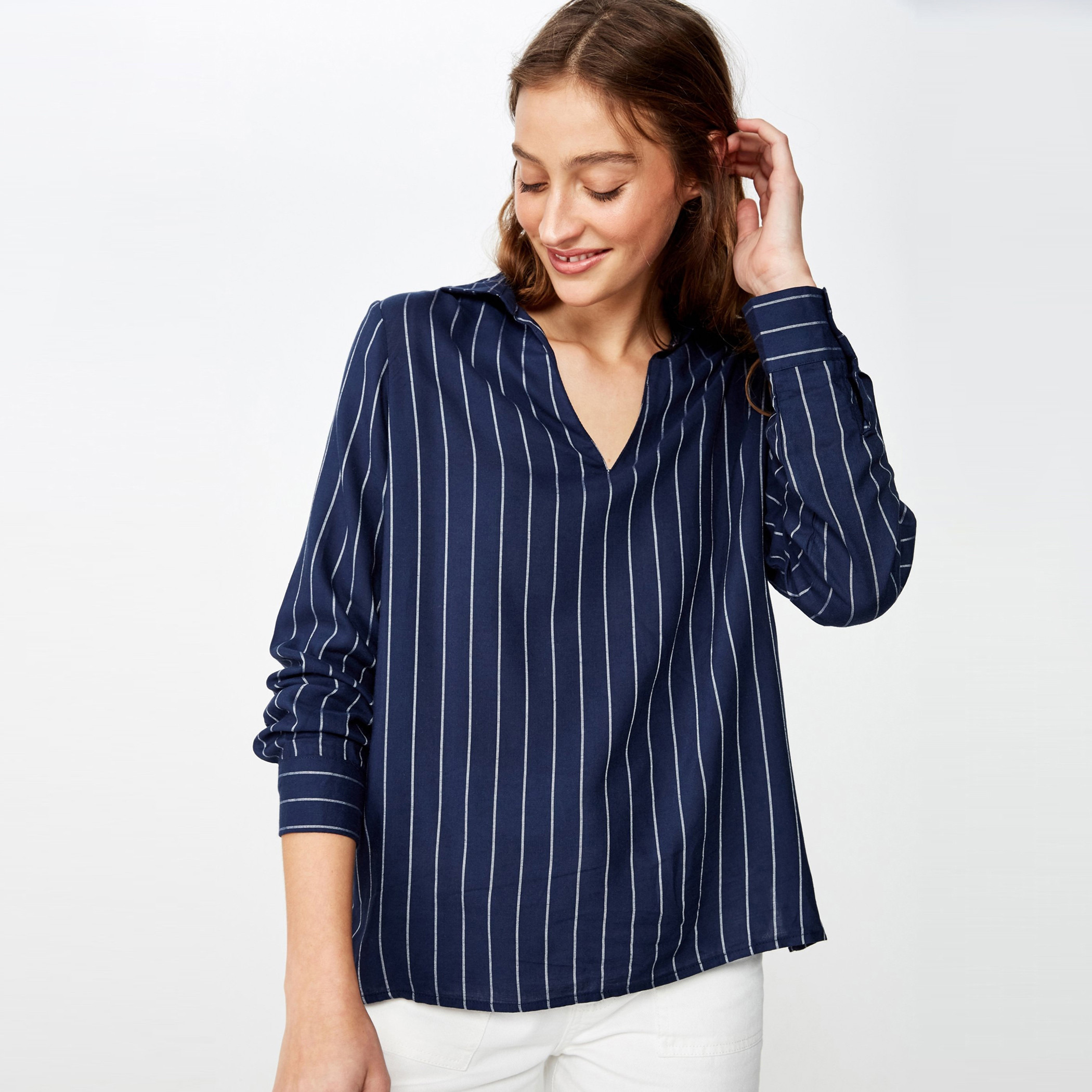 Cotton On Striped Shirt with V-neck and Long Sleeves-women-clothing-shirtsandblouses-blouses-image-1