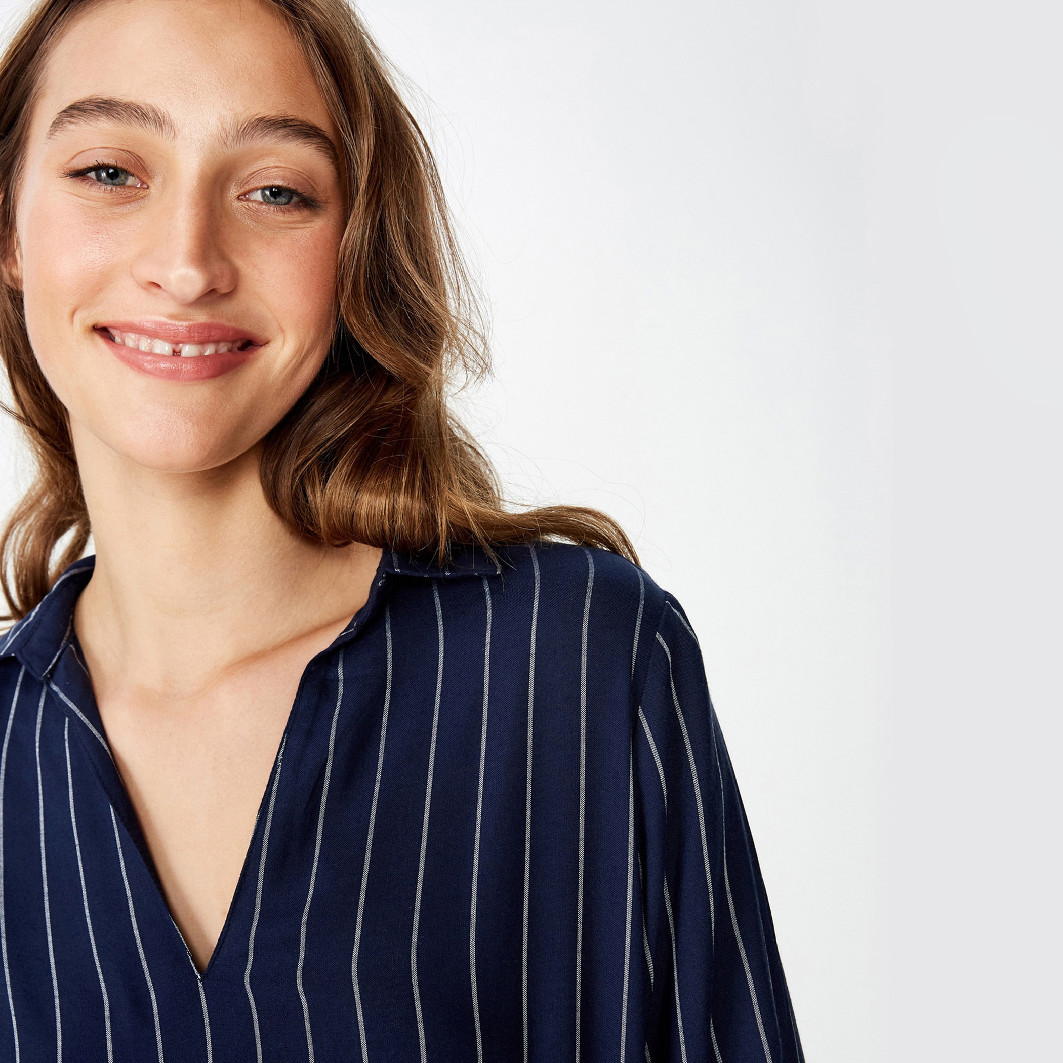 Cotton On Striped Shirt with V-neck and Long Sleeves-women-clothing-shirtsandblouses-blouses-image-4