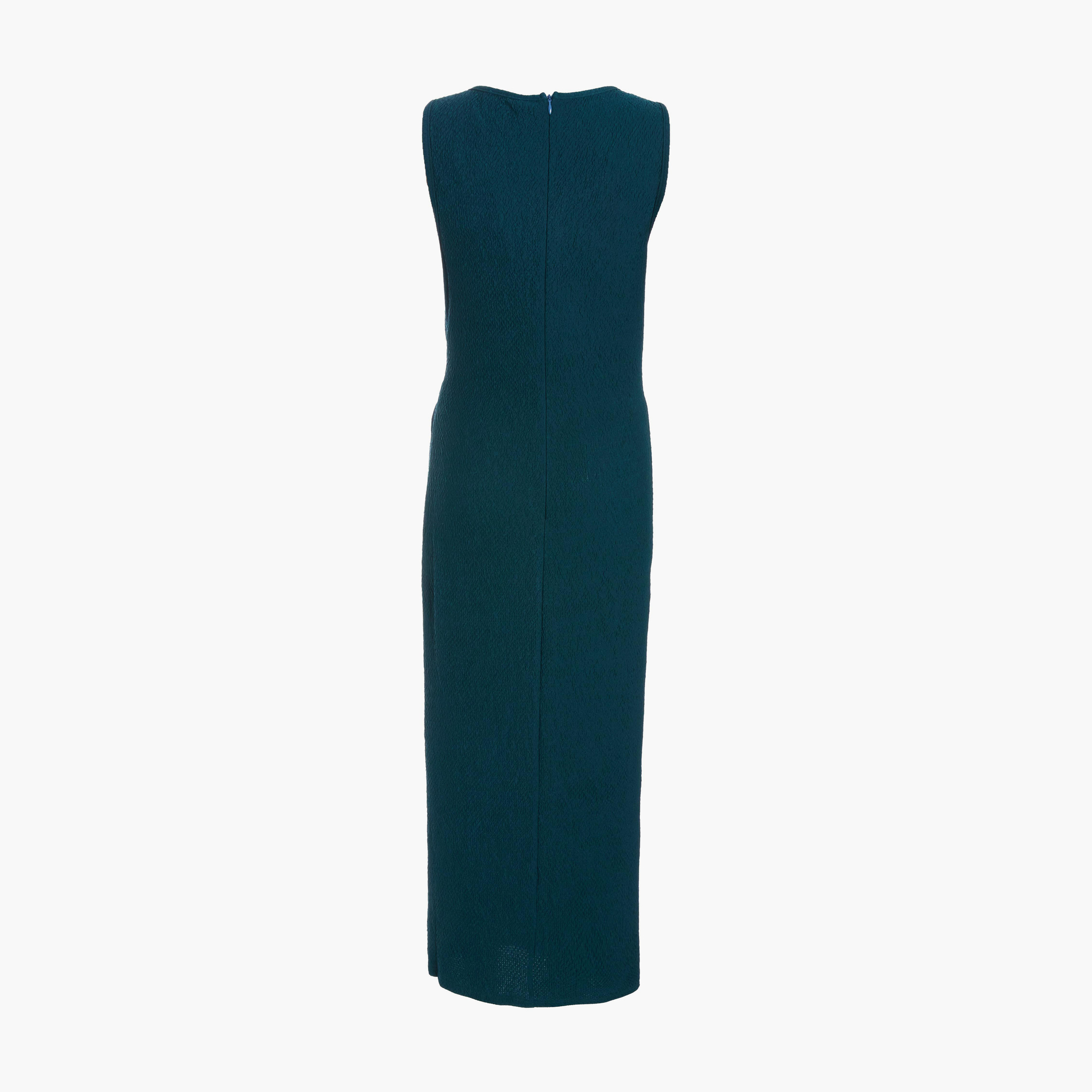 Quiz Teal Textured Round Neck Sleeveless Knot Front Midaxi Dress-women-clothing-dresses-image-6