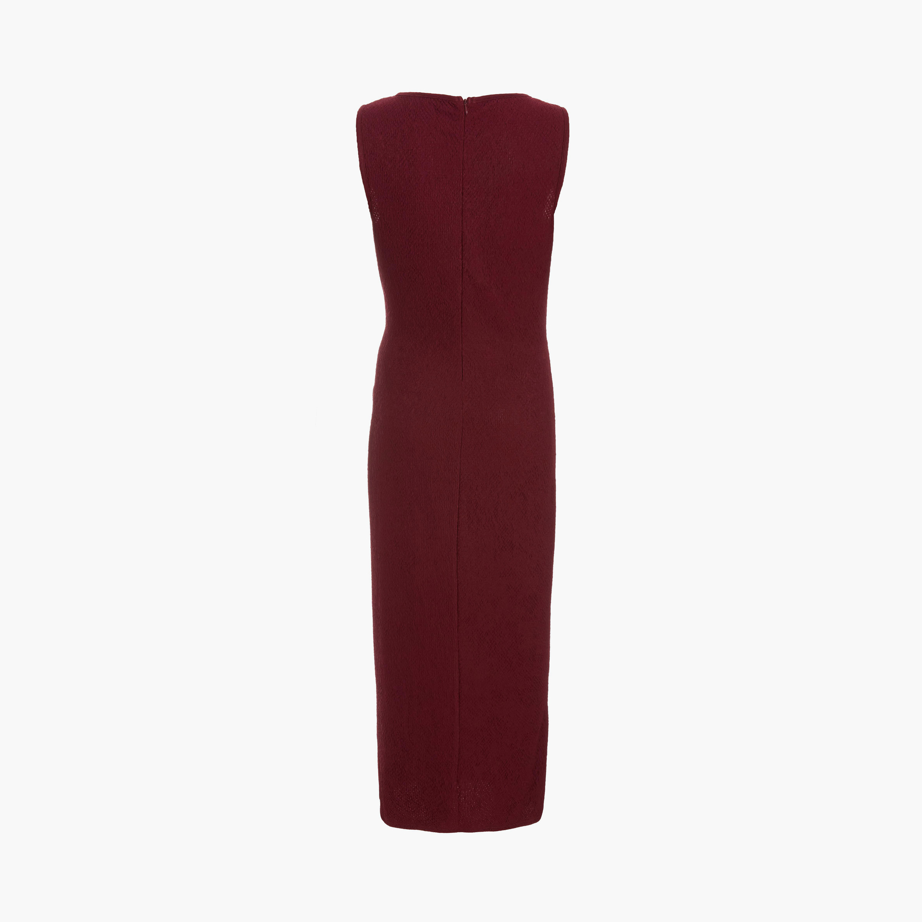 Quiz Wine Textured Round Neck Sleeveless Knit Front Midaxi Dress-women-clothing-dresses-image-6