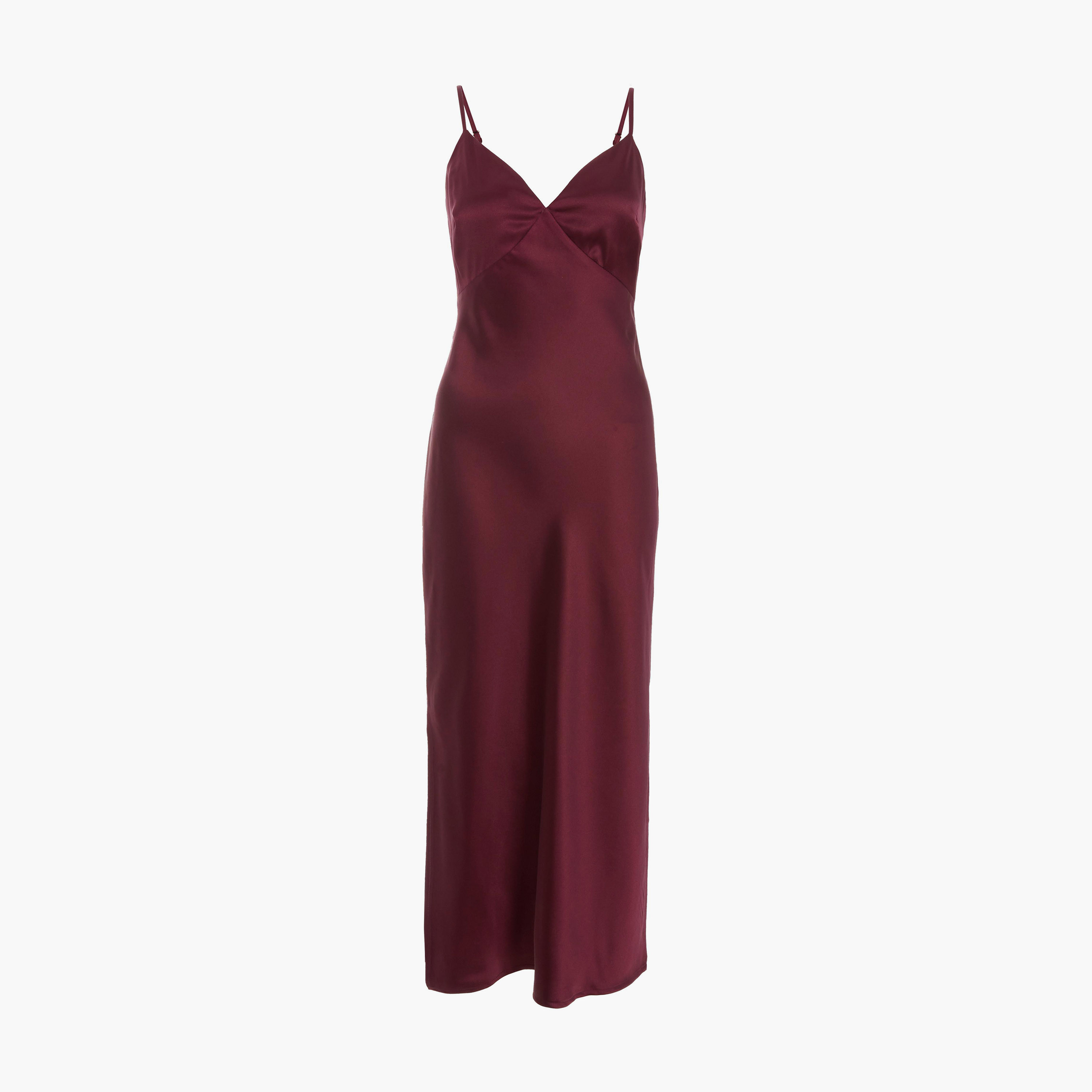 كويز-  فستان سهرة ميداكسي من الساتان  لون خمري بفتحة على شكل حرف V-women-clothing-dresses-image-5