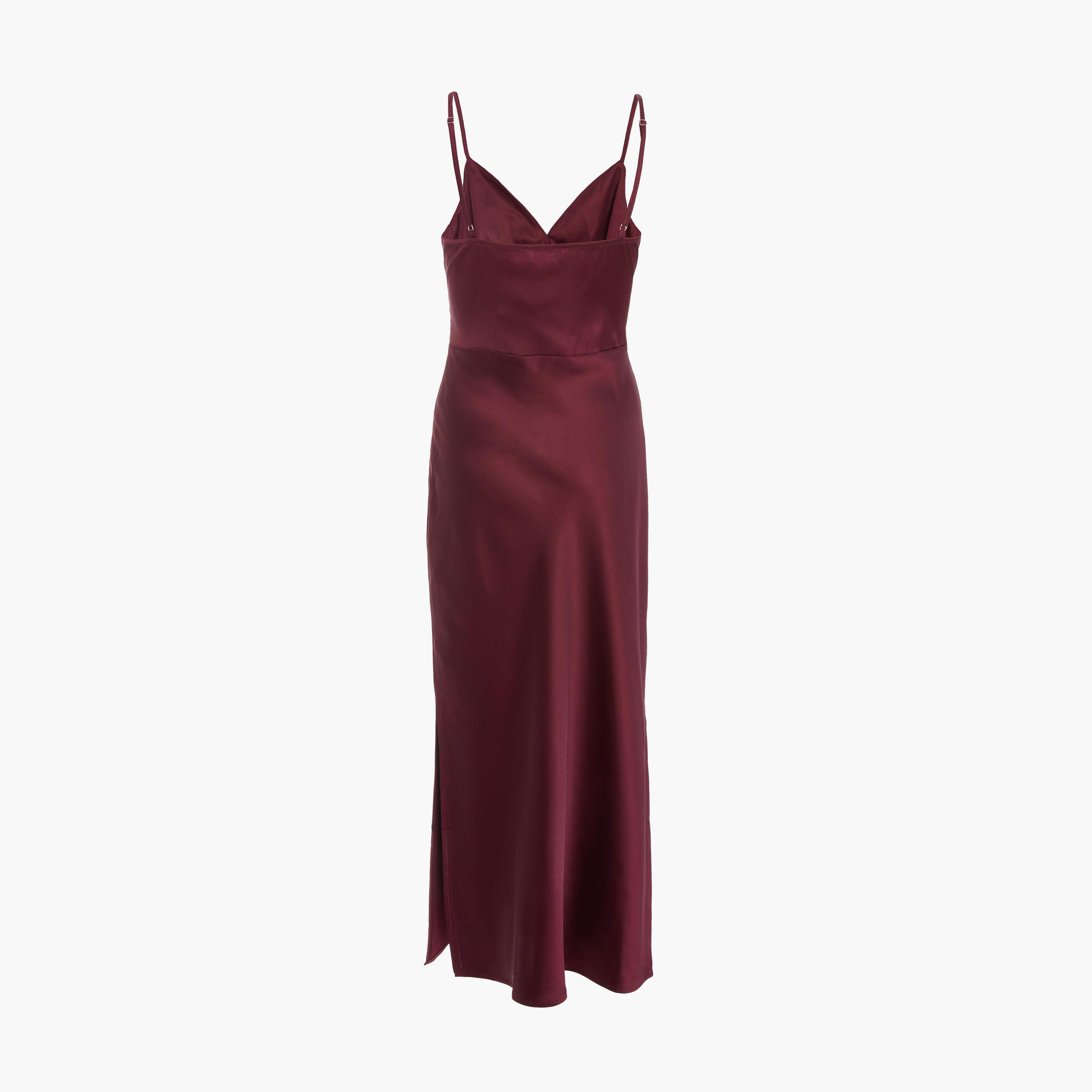 كويز-  فستان سهرة ميداكسي من الساتان  لون خمري بفتحة على شكل حرف V-women-clothing-dresses-image-6