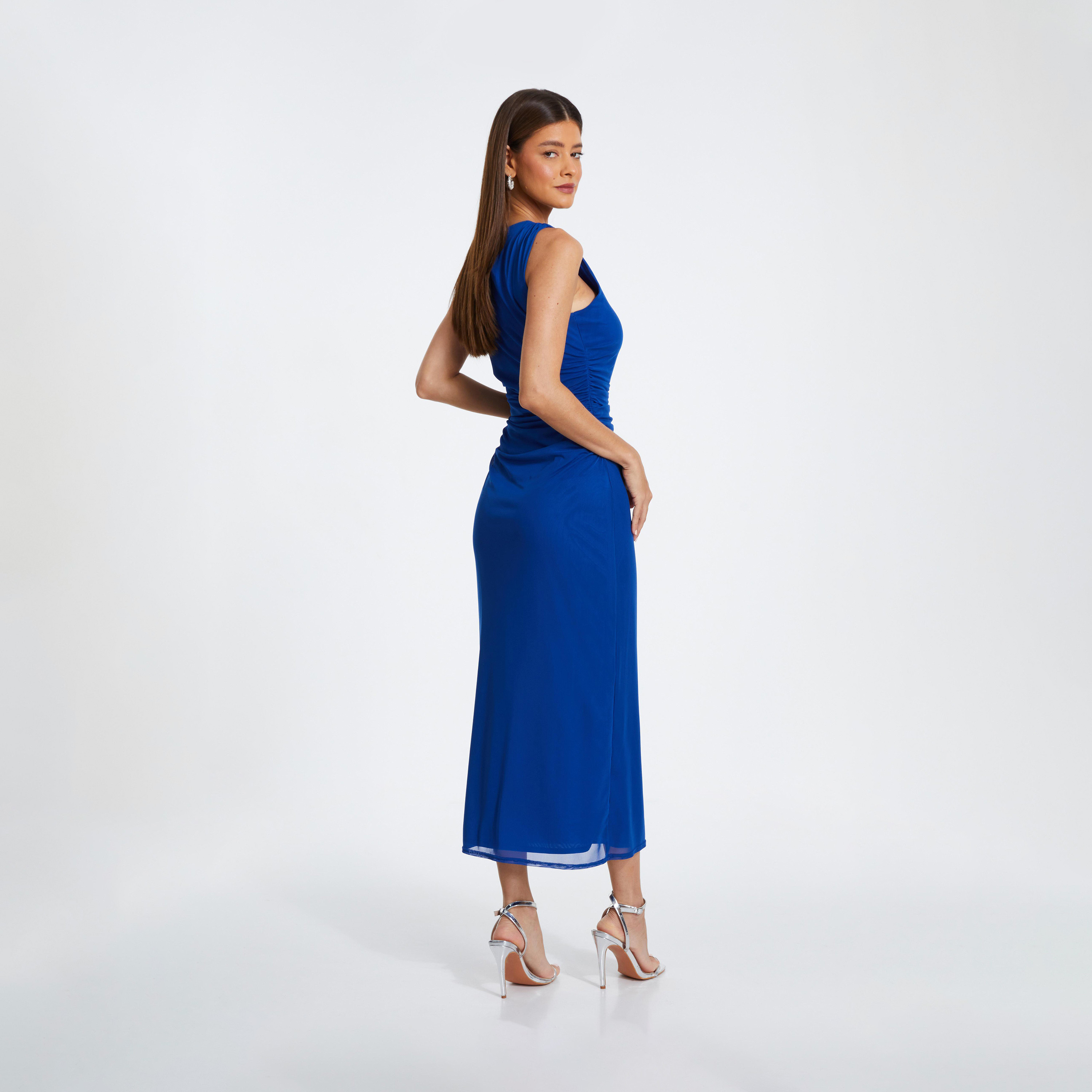 Quiz Blue Mesh Center Front Ruched Midaxi Dress-women-clothing-dresses-image-2