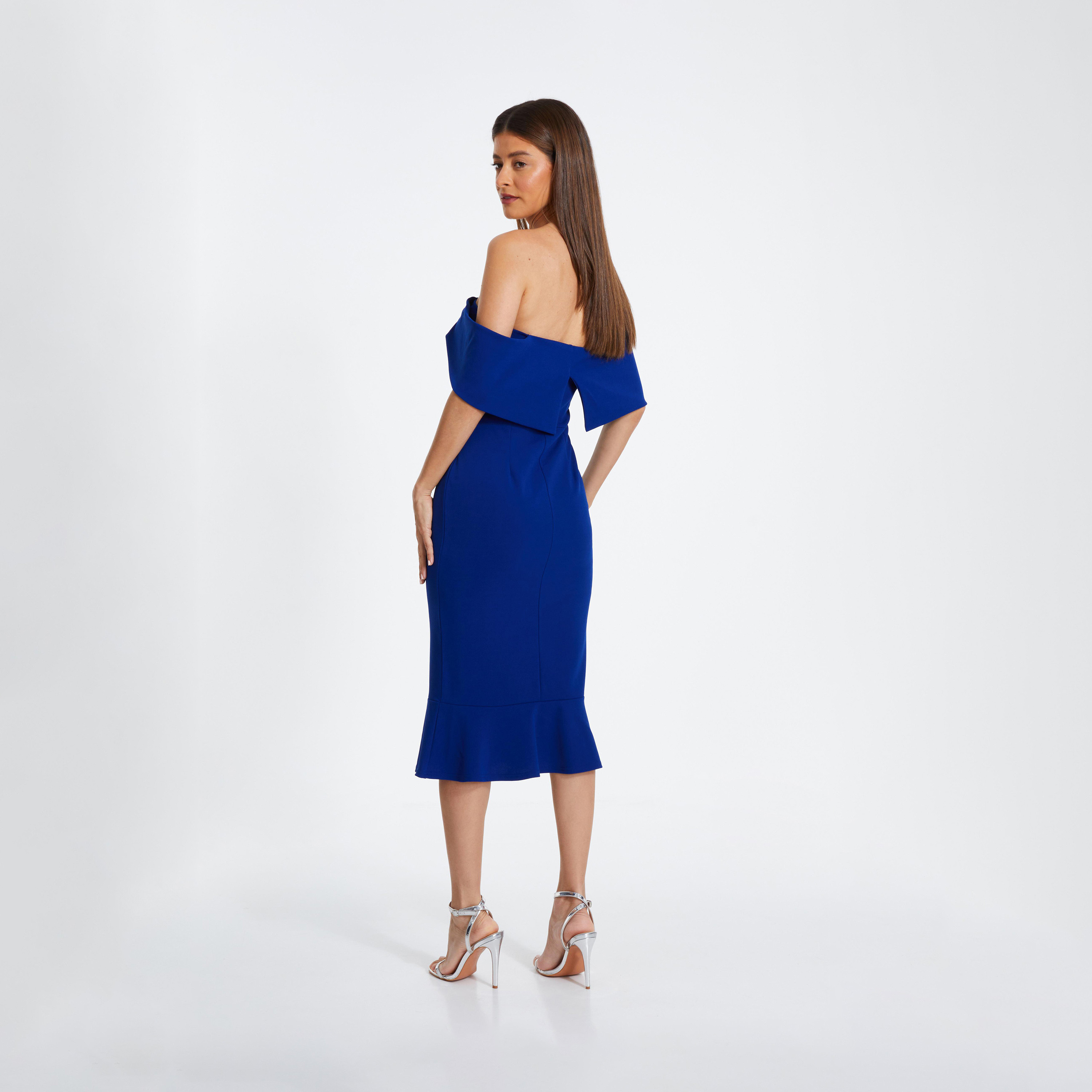 Quiz Bardot Midi Dress with Frilled Hem in Royal Blue-women-clothing-dresses-image-2