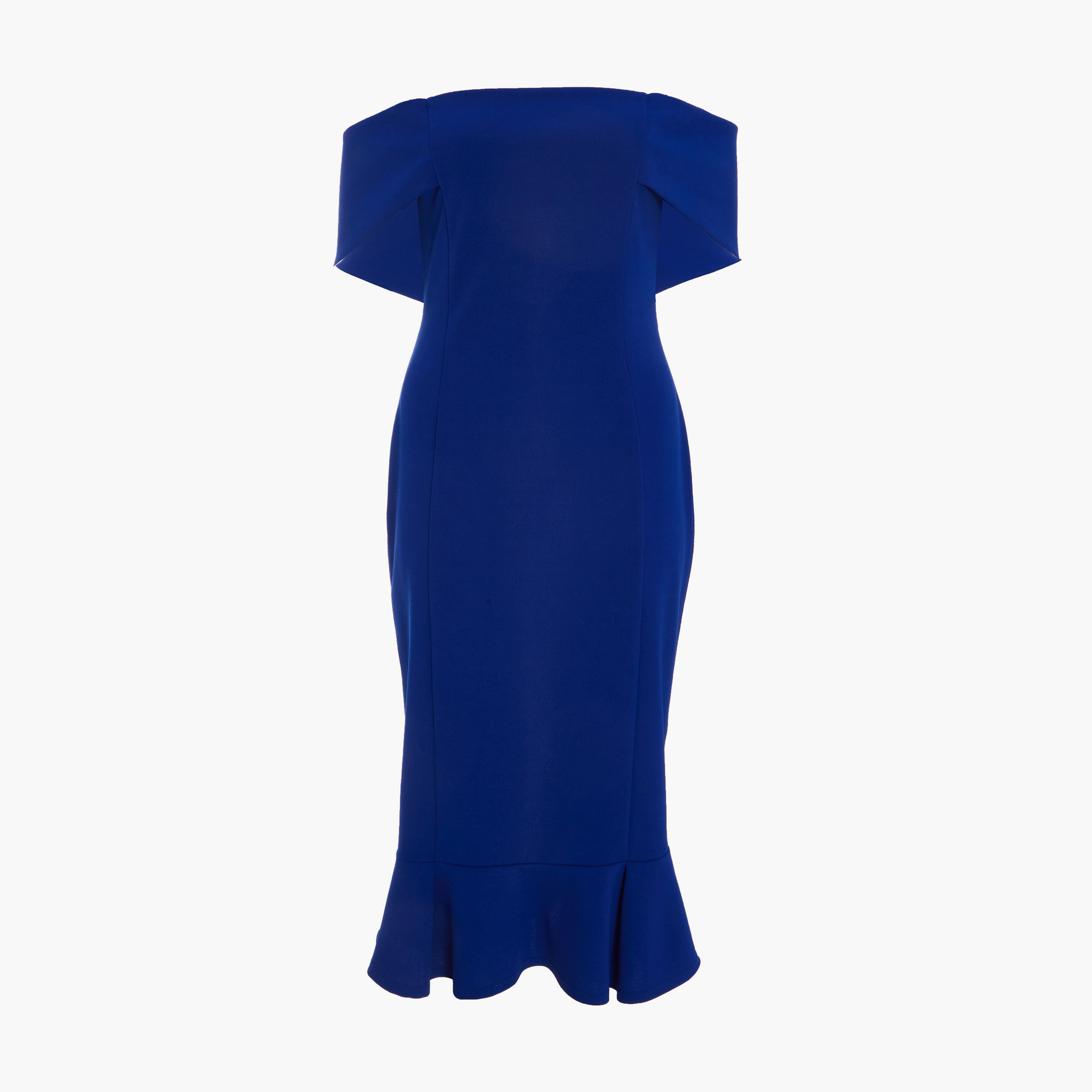 Quiz Bardot Midi Dress with Frilled Hem in Royal Blue-women-clothing-dresses-image-5