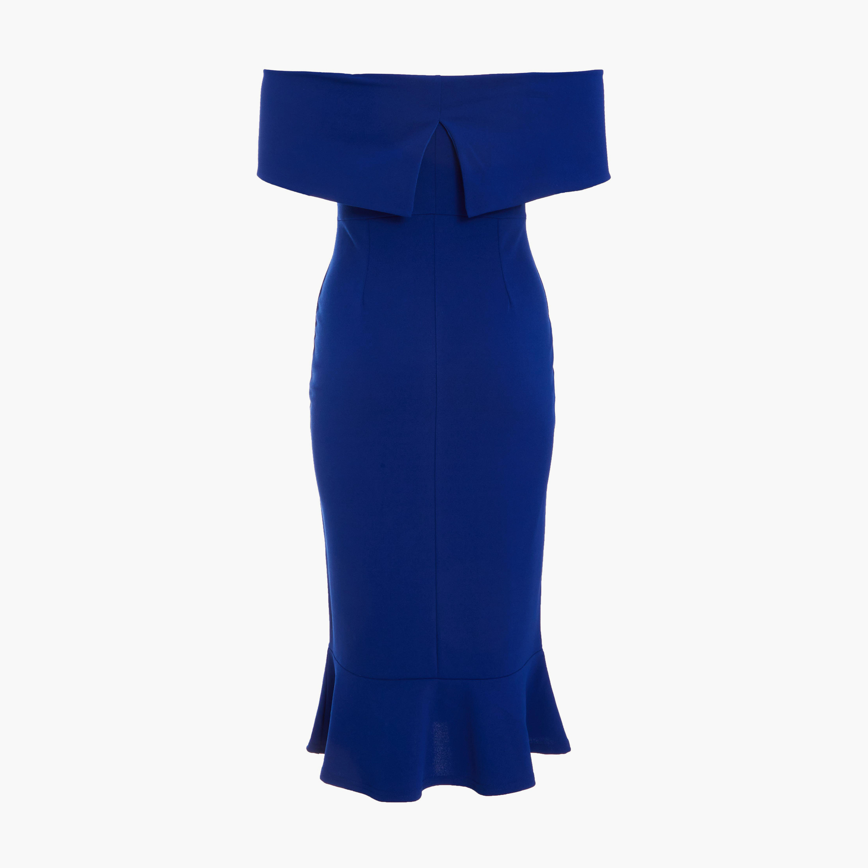 Quiz Bardot Midi Dress with Frilled Hem in Royal Blue-women-clothing-dresses-image-6