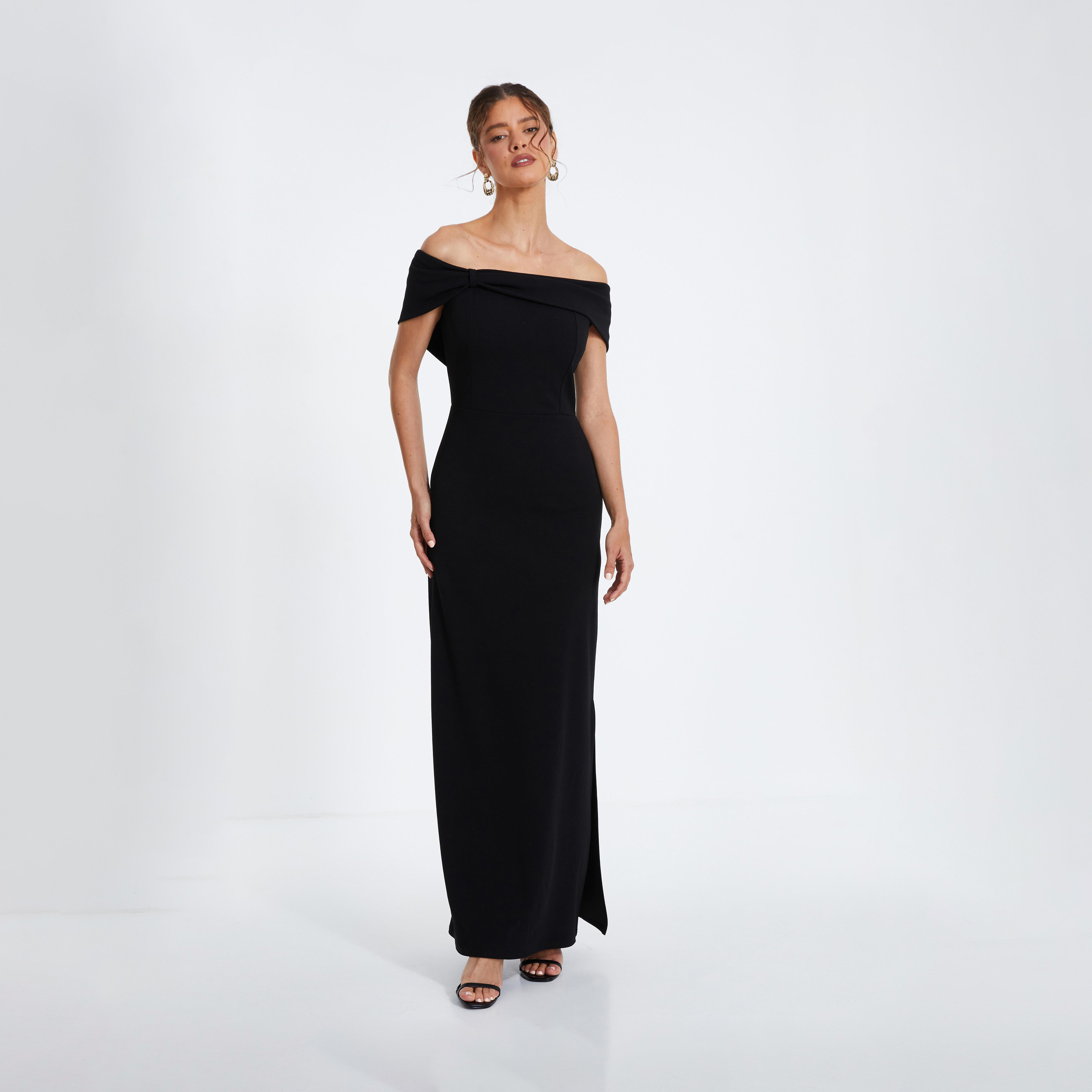 كويز-  فستان ماكسي سهرة أسود باردوت-women-clothing-dresses-image-1