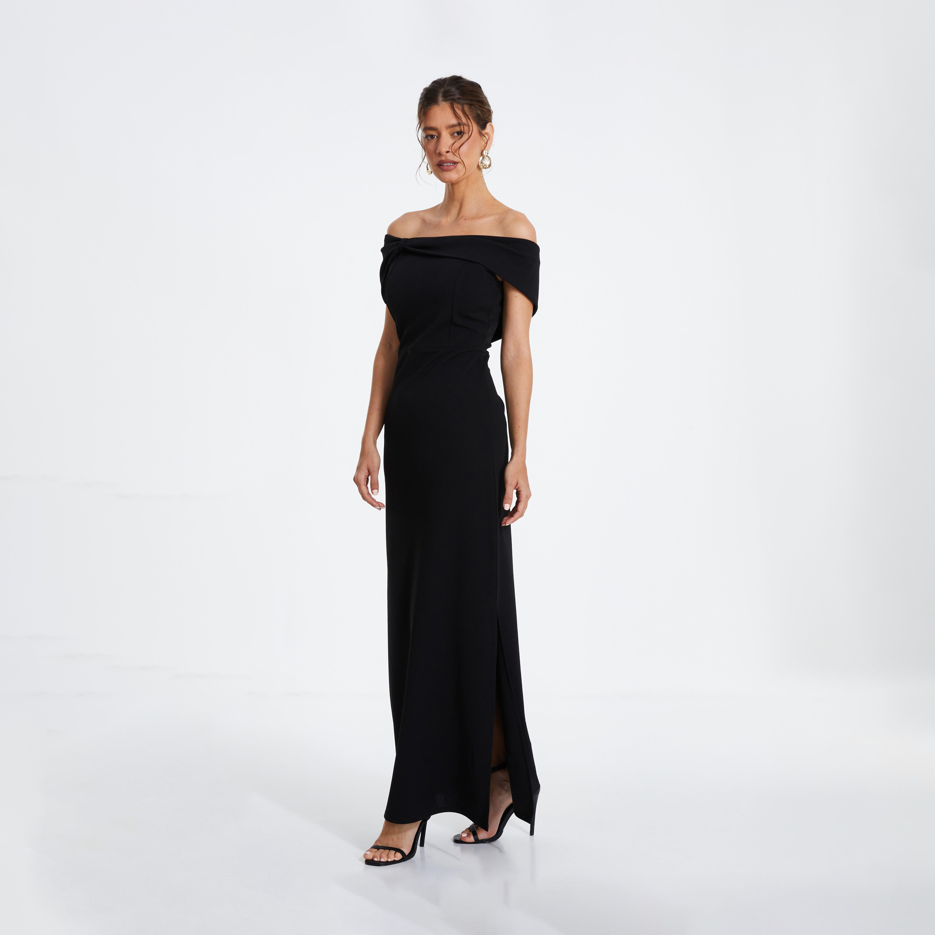 كويز-  فستان ماكسي سهرة أسود باردوت-women-clothing-dresses-image-3