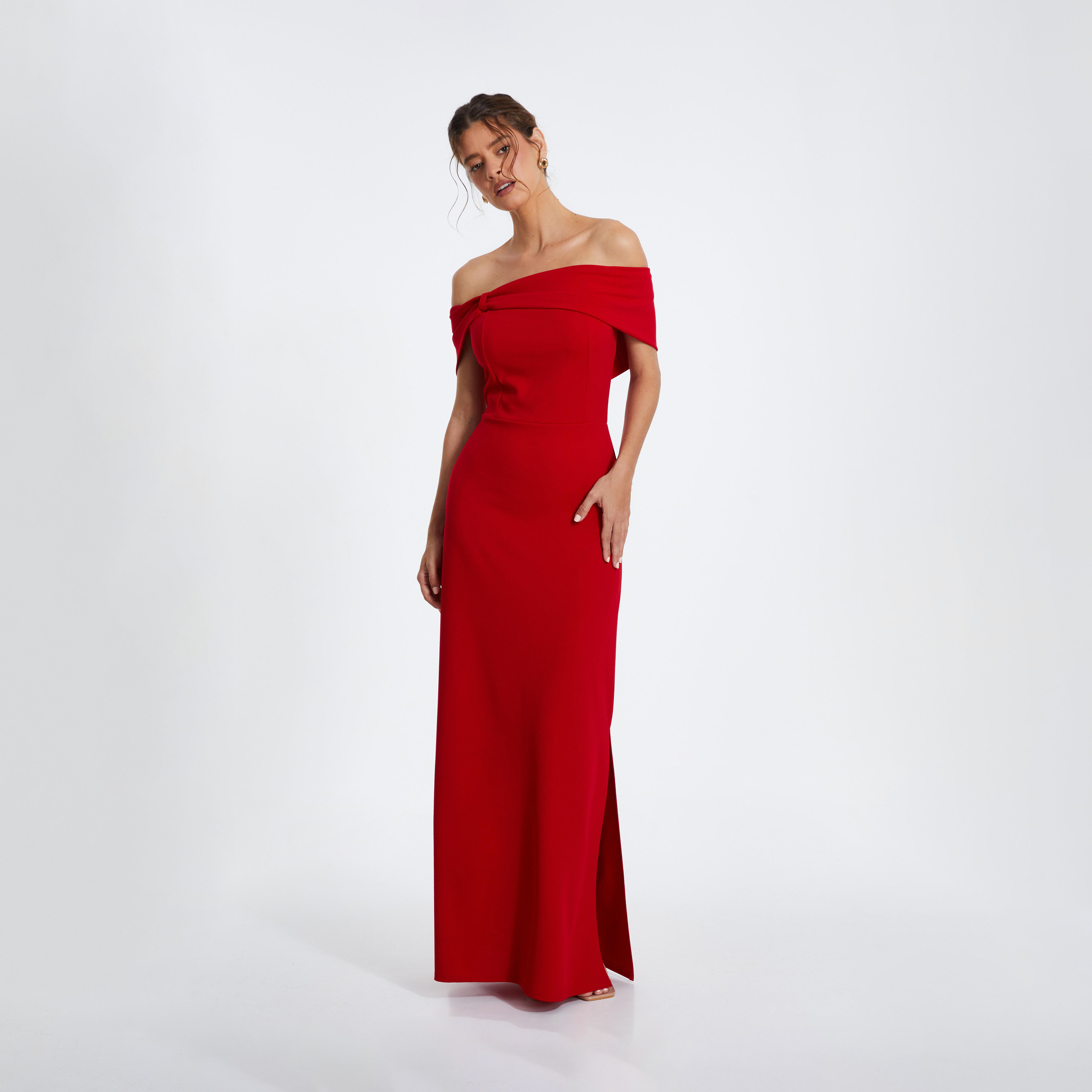 Quiz Red Bardot Evening Wear Maxi Dress-women-clothing-dresses-image-1