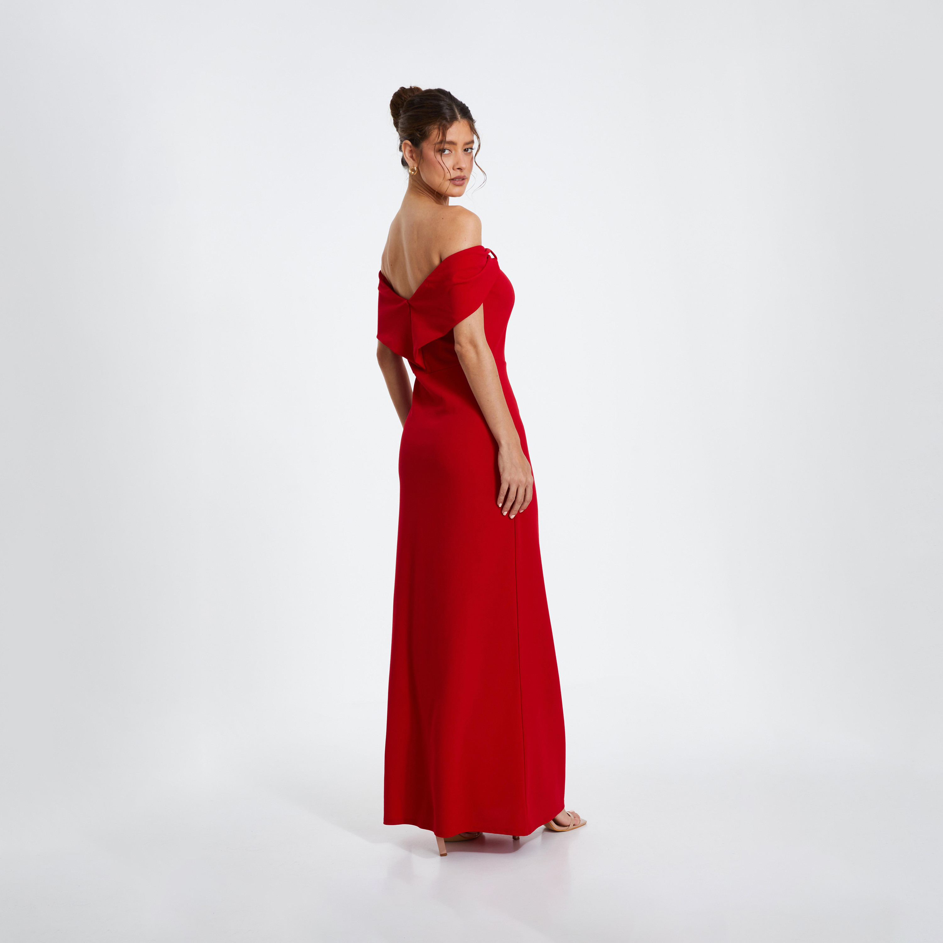 Quiz Red Bardot Evening Wear Maxi Dress-women-clothing-dresses-image-2