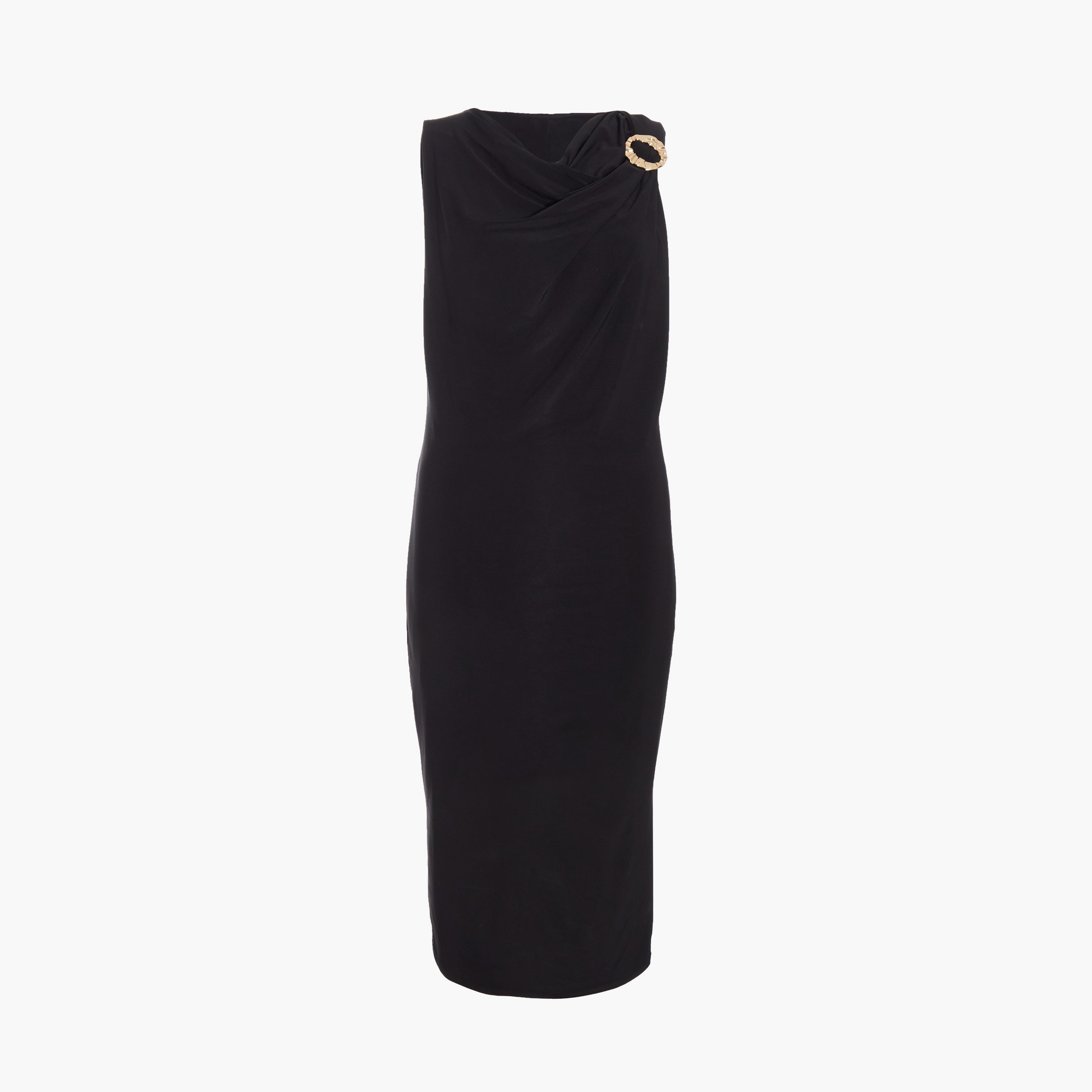 كويز- فستان سهرة متوسط ​​الطول قماش آي تي واي باللون الذهبي مع إبزيم-women-clothing-dresses-image-5