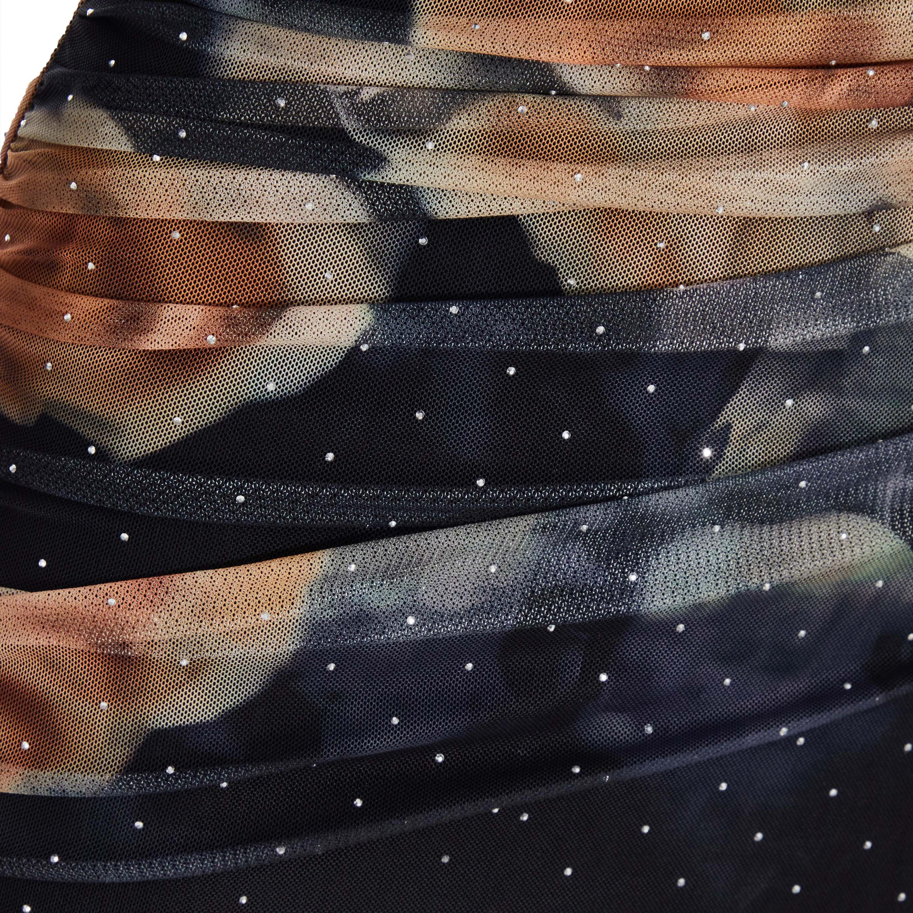 Quiz Black Floral Rhinestone Mesh Round Neck Evening Midaxi Dress-women-clothing-dresses-image-4