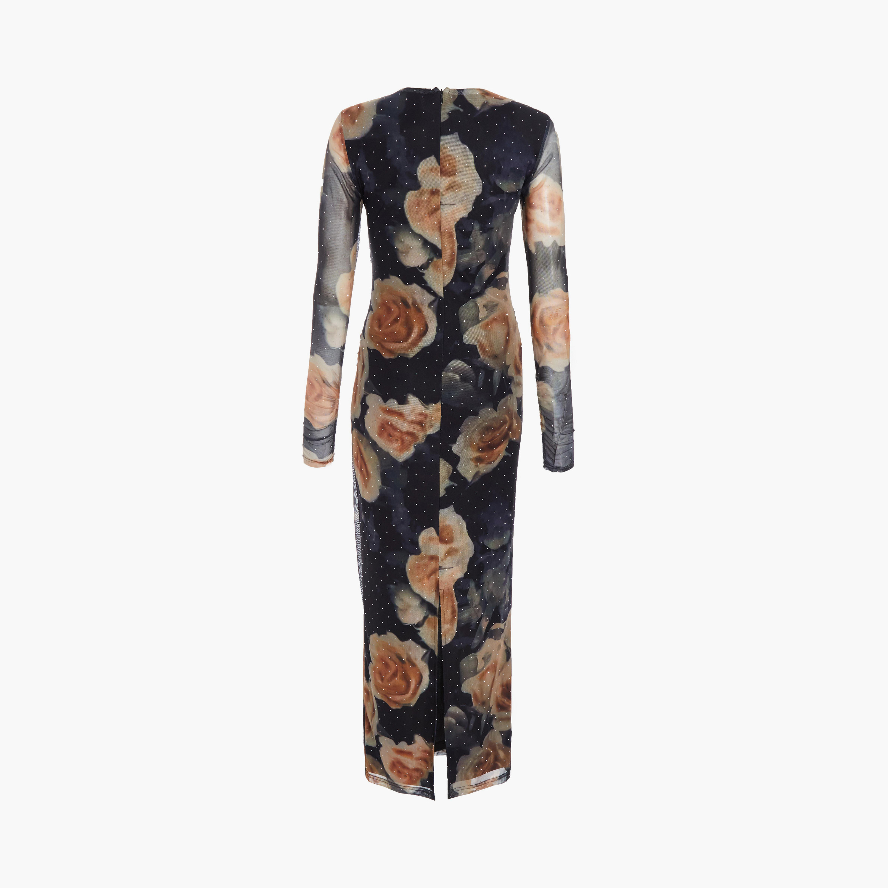Quiz Black Floral Rhinestone Mesh Round Neck Evening Midaxi Dress-women-clothing-dresses-image-6