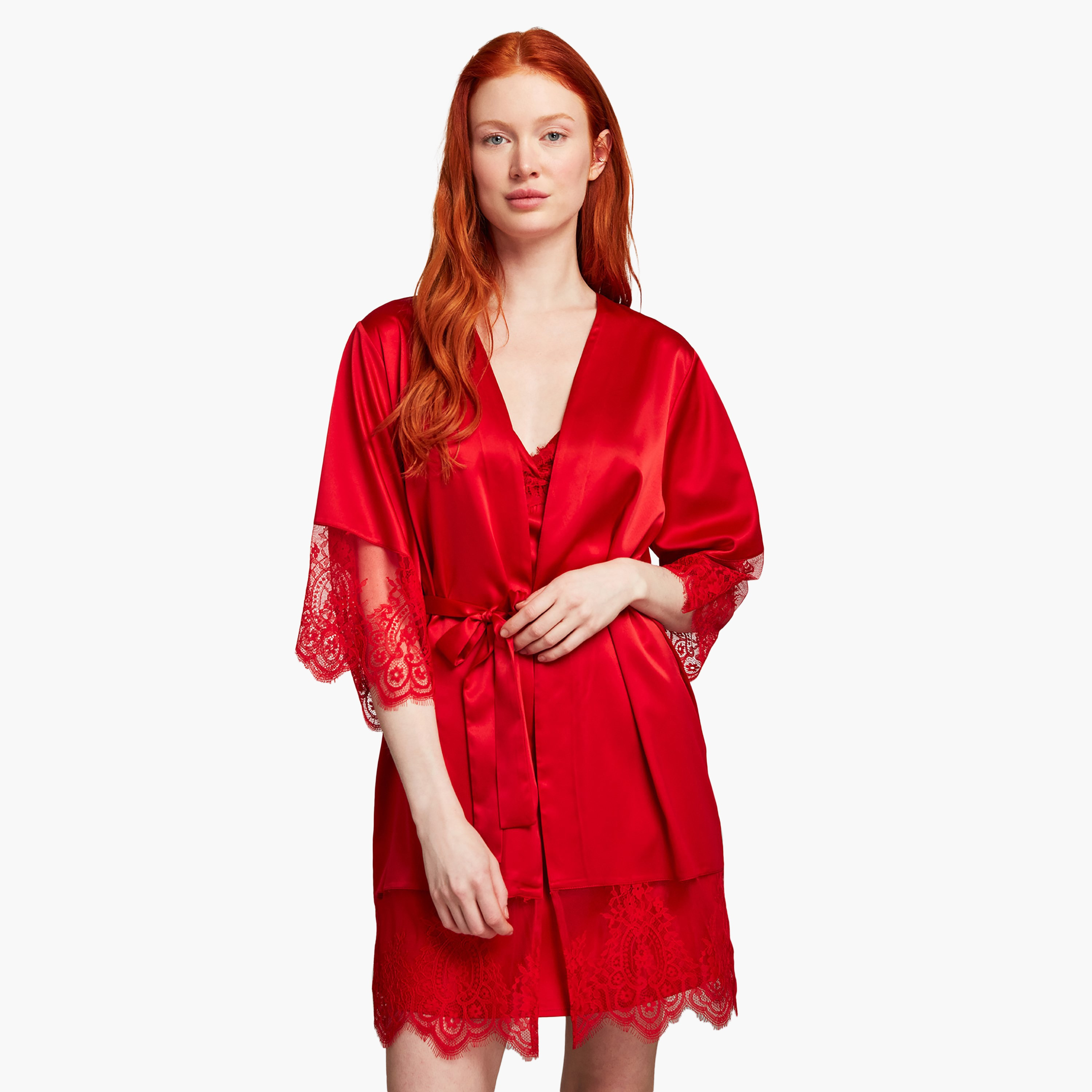 Penye Mood Robe Set with Lace Detail Shoulder Strap Robe and Women's Chemise-women-clothing-nightwear-pyjamas-longsets-image-1