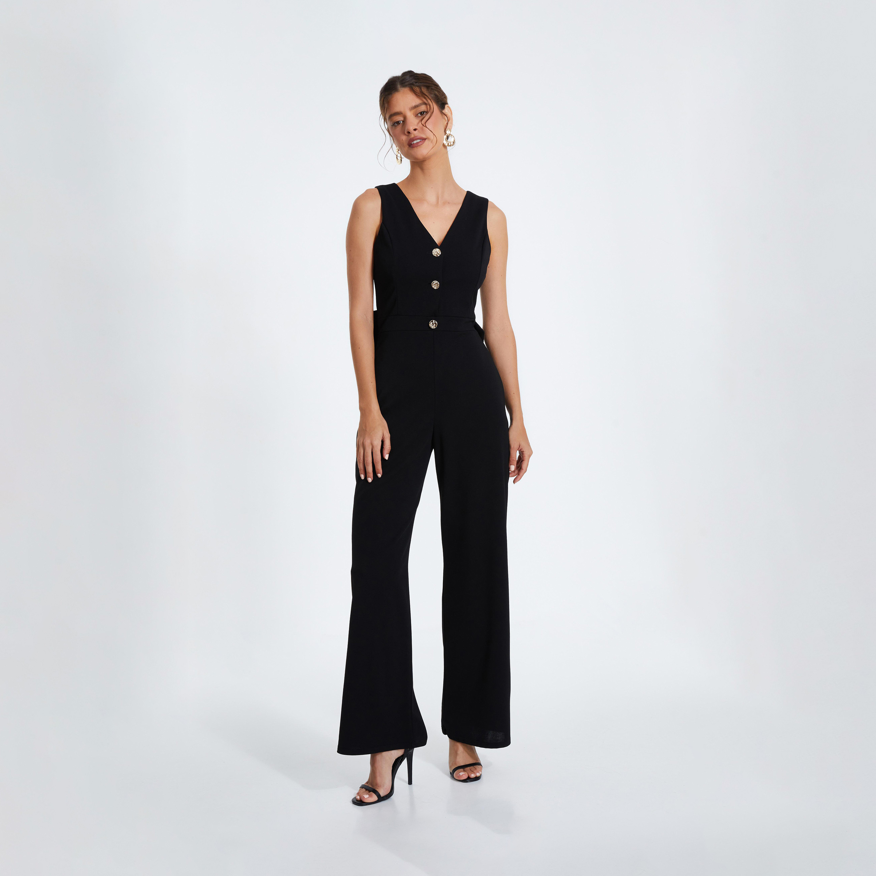 كويز- جمبسوت سكوبا كريب بأزرار أمامية سوداء وظهر مفتوح-women-clothing-jumpsuits-image-1