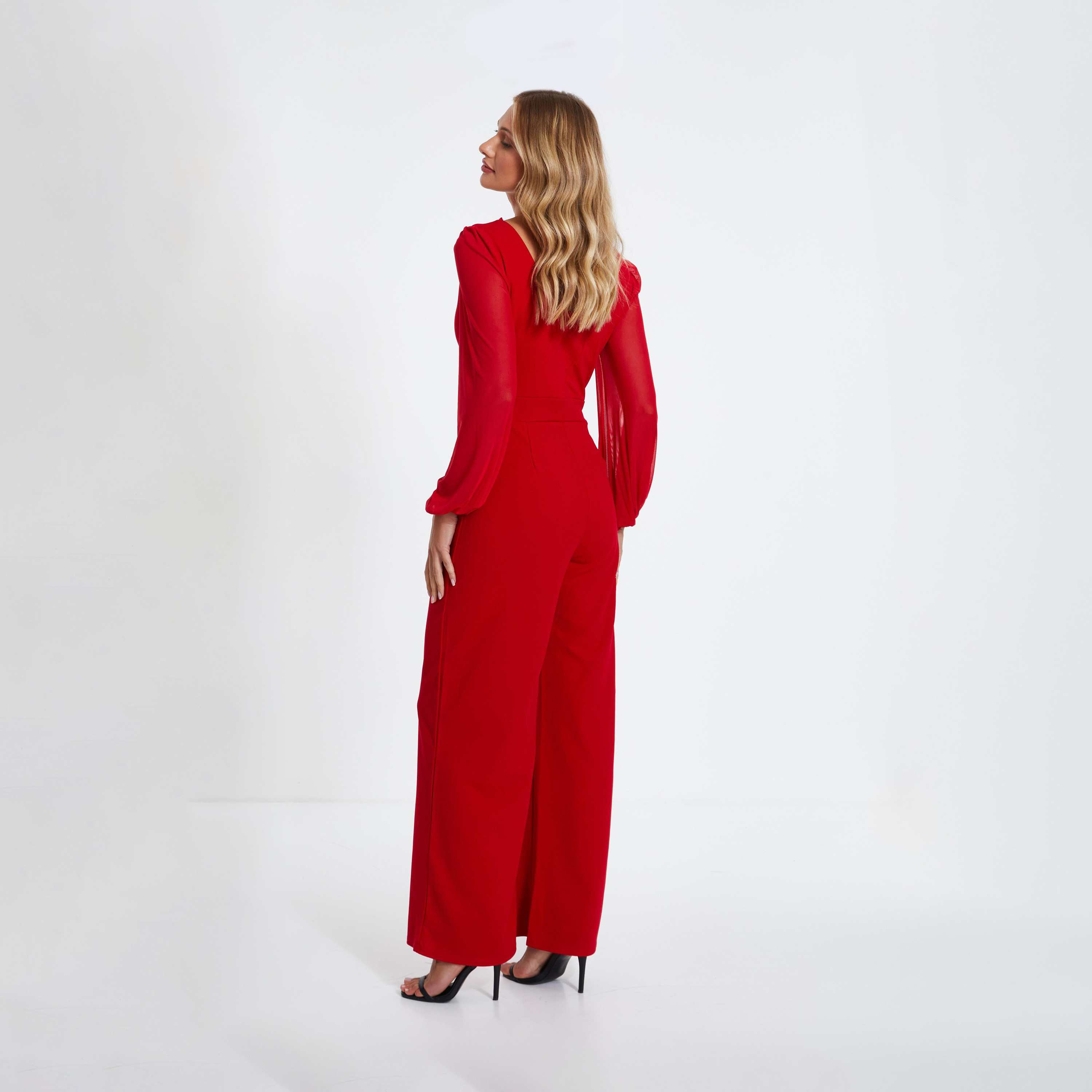 كويز- جمبسوت بأكمام شيفون من قماش الكريب باللون الأحمر-women-clothing-jumpsuits-image-2