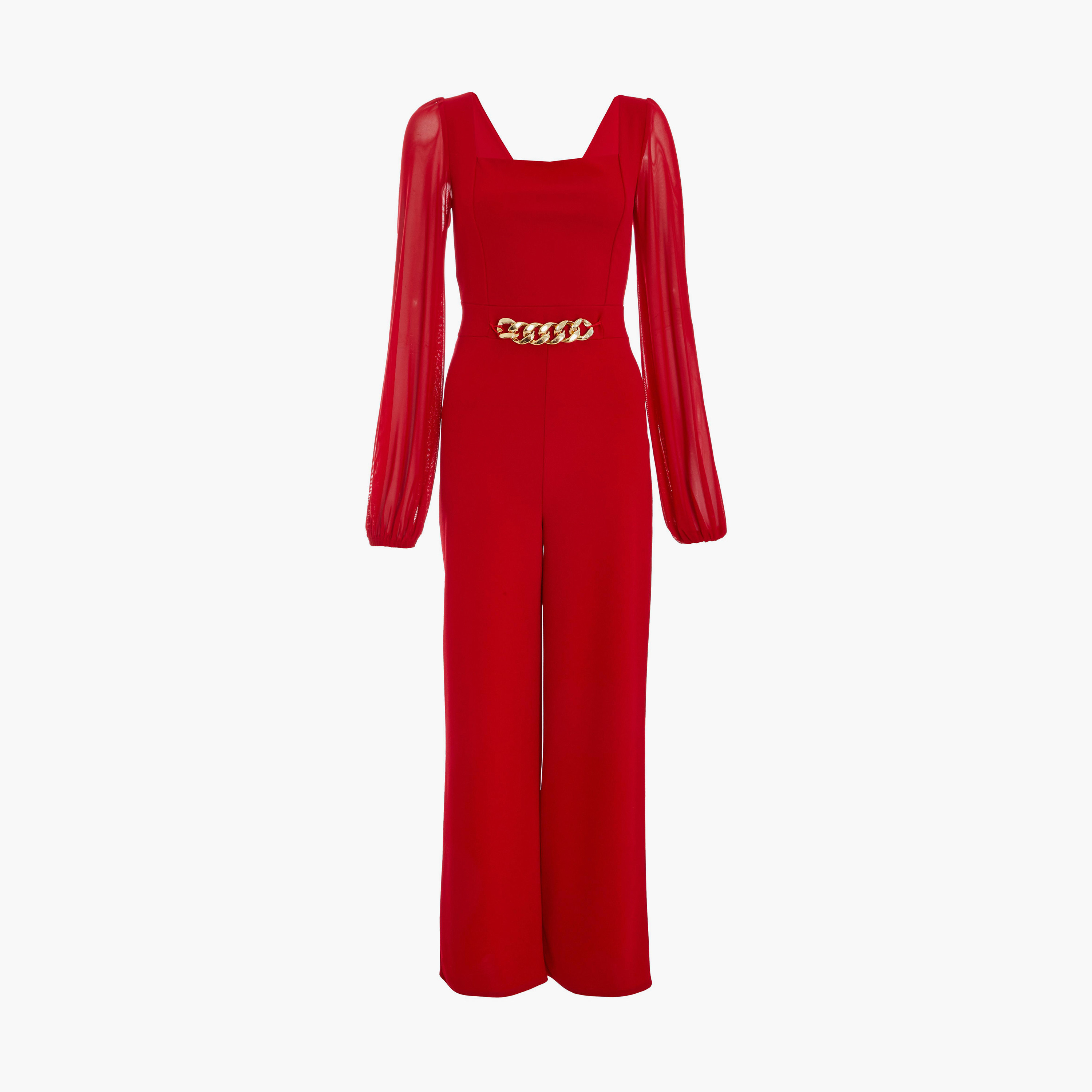 كويز- جمبسوت بأكمام شيفون من قماش الكريب باللون الأحمر-women-clothing-jumpsuits-image-5