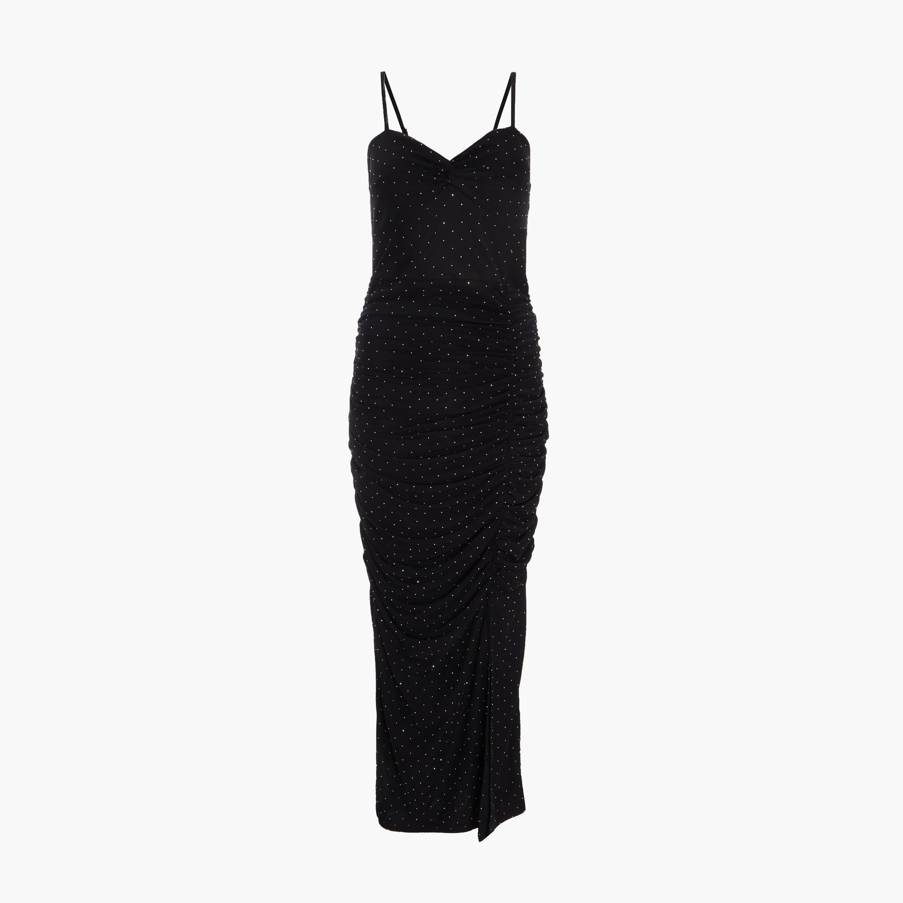 Quiz Black Mesh Stud Strap Knit Front Maxi Evening Dress-women-clothing-dresses-image-5