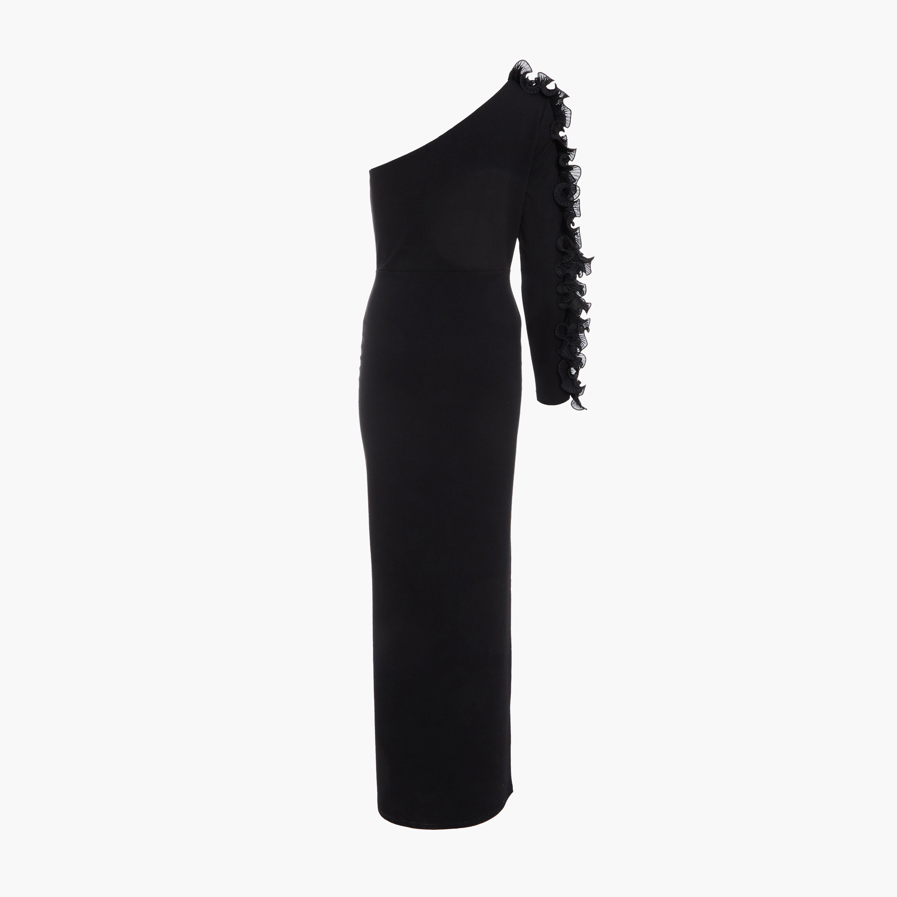 Quiz Black Scuba Crepe One Shoulder Trim Evening Wear Maxi Dress-women-clothing-dresses-image-6