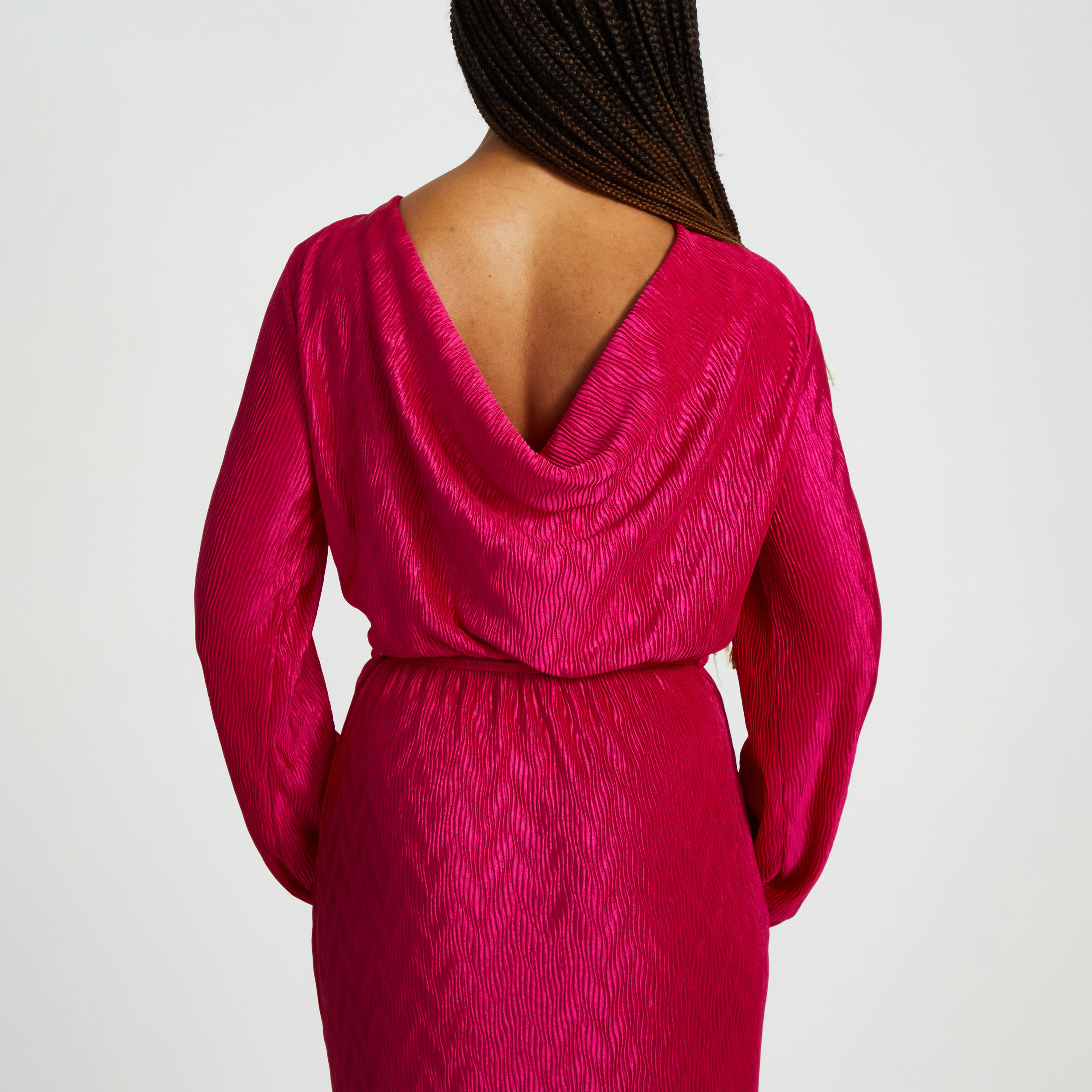 كويز-  فستان ميدي بحزام مموج مطوي لون أرجواني-women-clothing-dresses-image-6