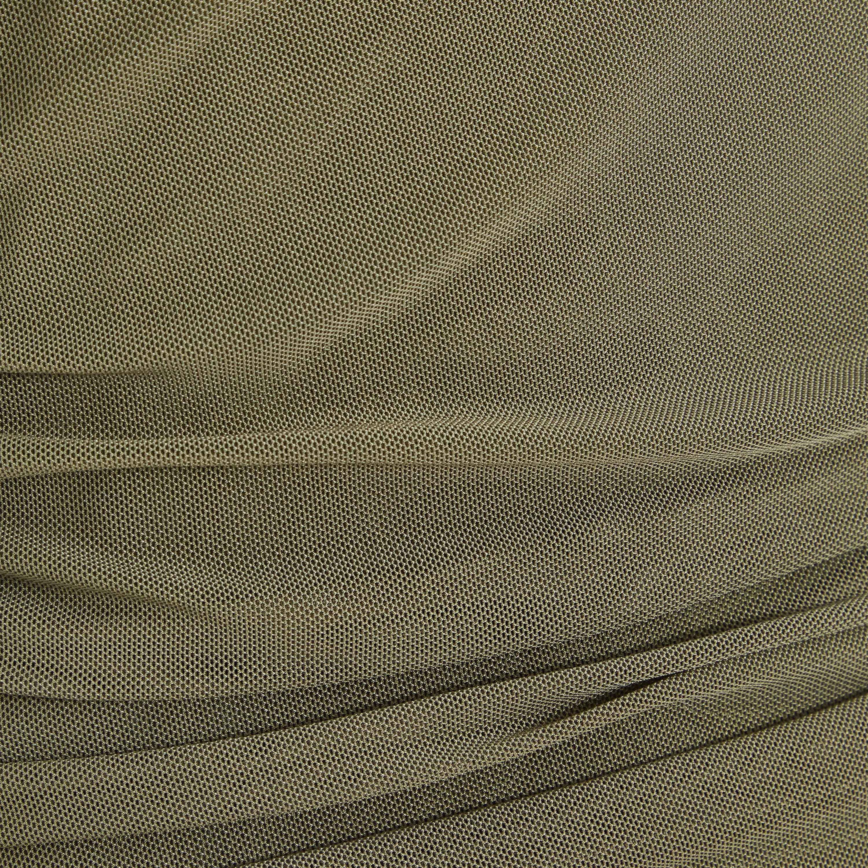 Quiz Khaki Mesh Twist Front Bardot Midaxi Dress-women-clothing-dresses-image-4