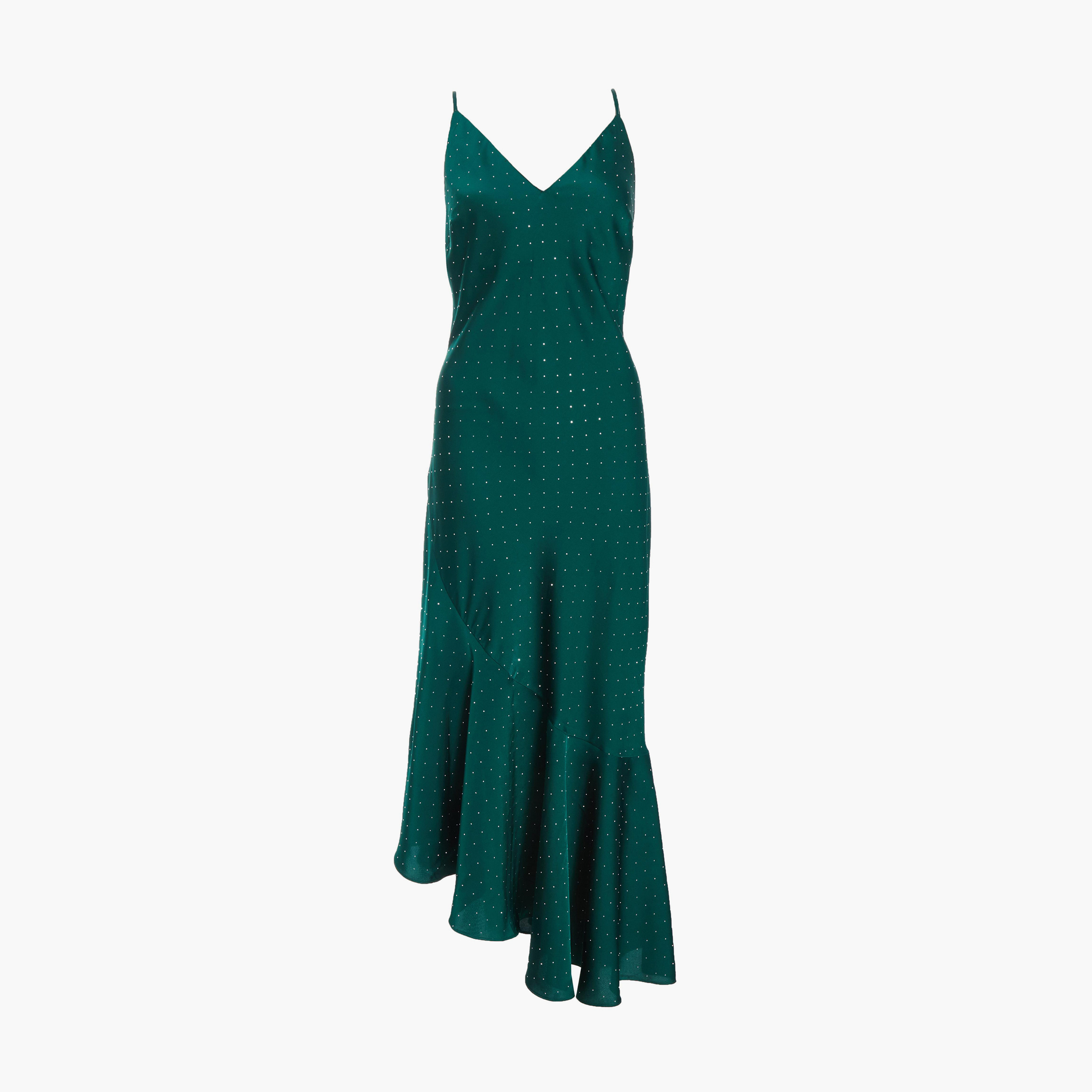 Quiz Bottle Green Satin V Neck Stud Asymmetric Midaxi Evening Dress-women-clothing-dresses-image-5