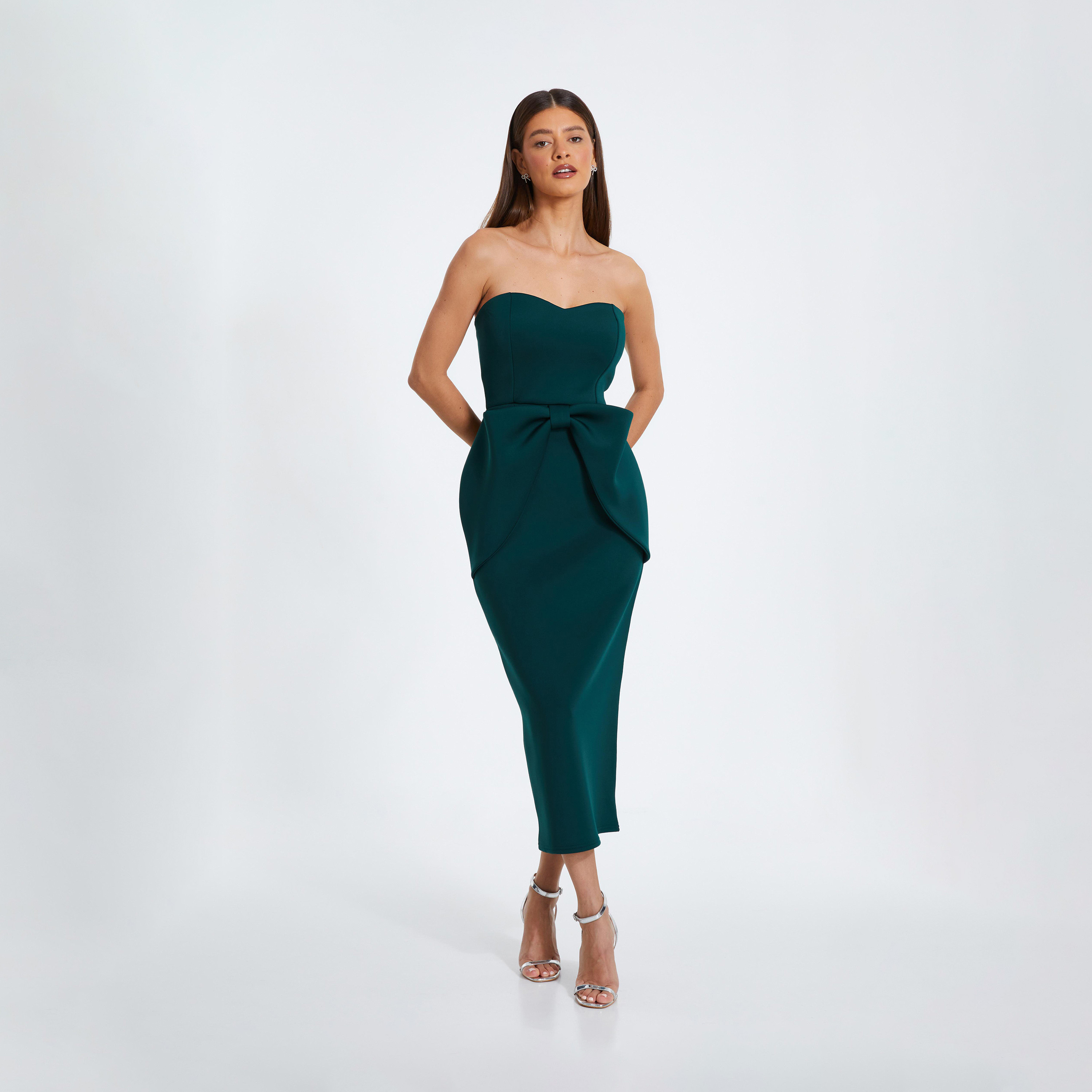 كويز- فستان سهرة أخضر بفيونكة سكوبا-women-clothing-dresses-image-1