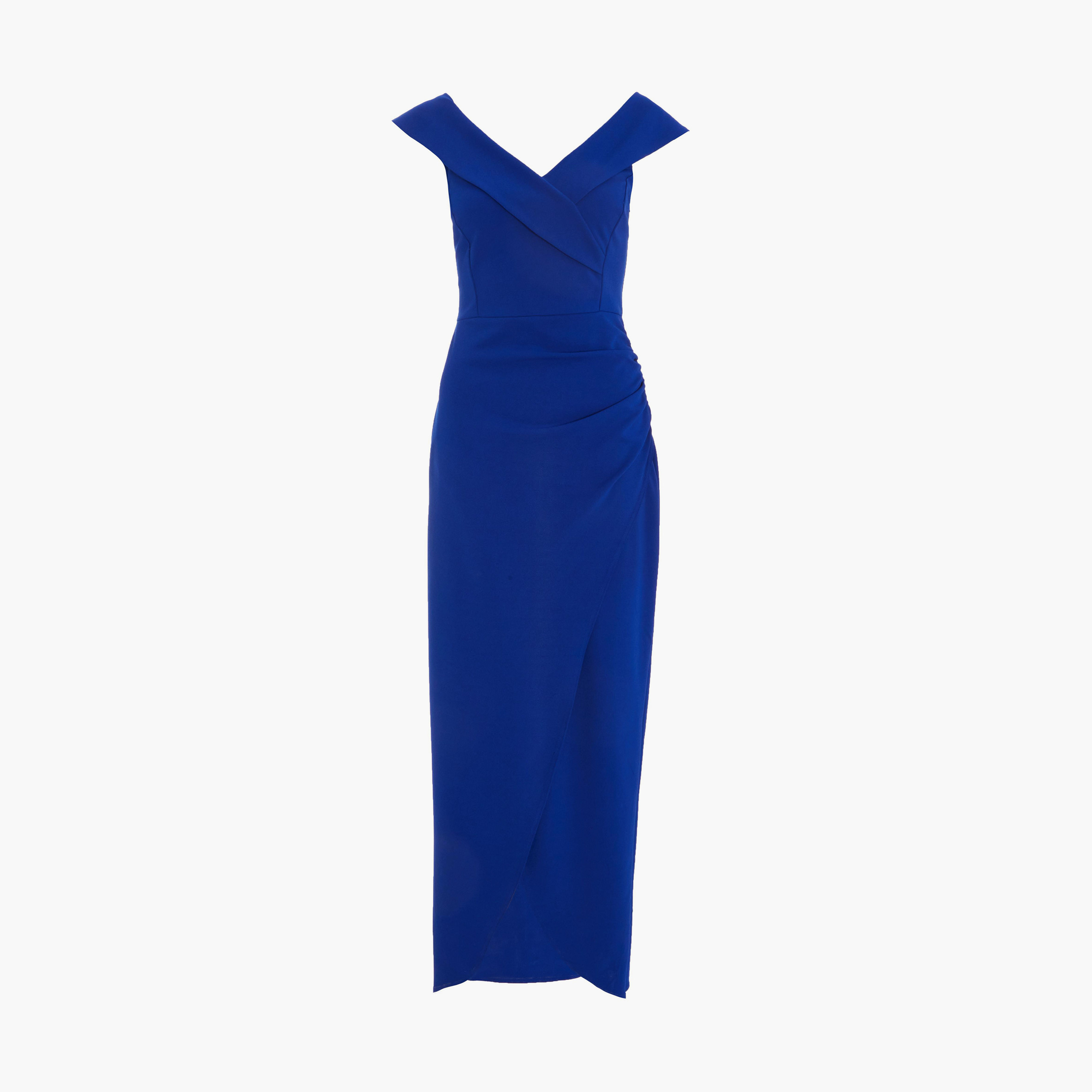 كويز-  فستان سهرة ماكسي أزرق ملكي بقصّة باردو مع لفّة من قماش الكريب سكوبا-women-clothing-dresses-image-5
