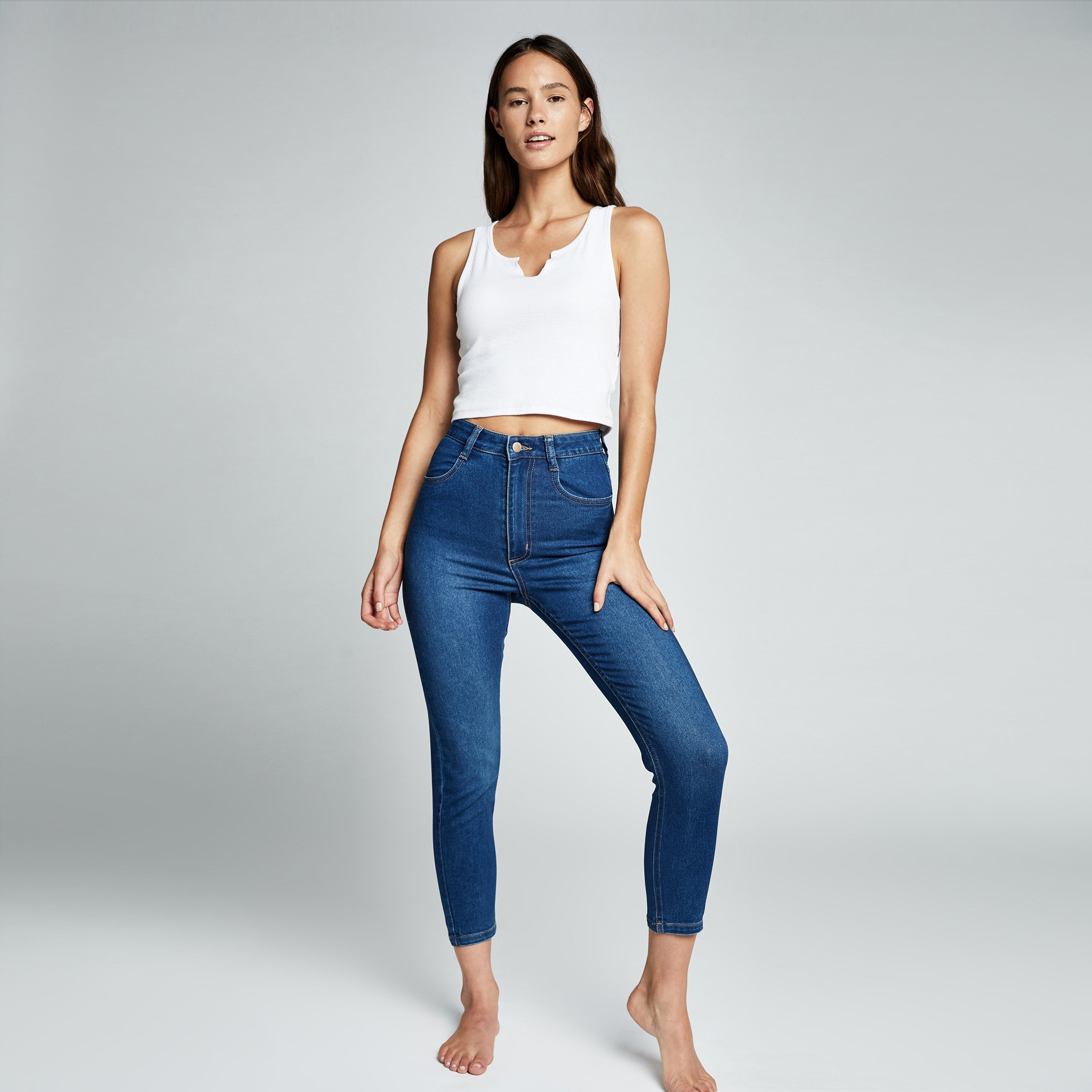 بنطلون جينز قصير بارز الملمس سكيني فيت مع جيوب من كوتون أون-women-clothing-bottoms-jeans-image-3