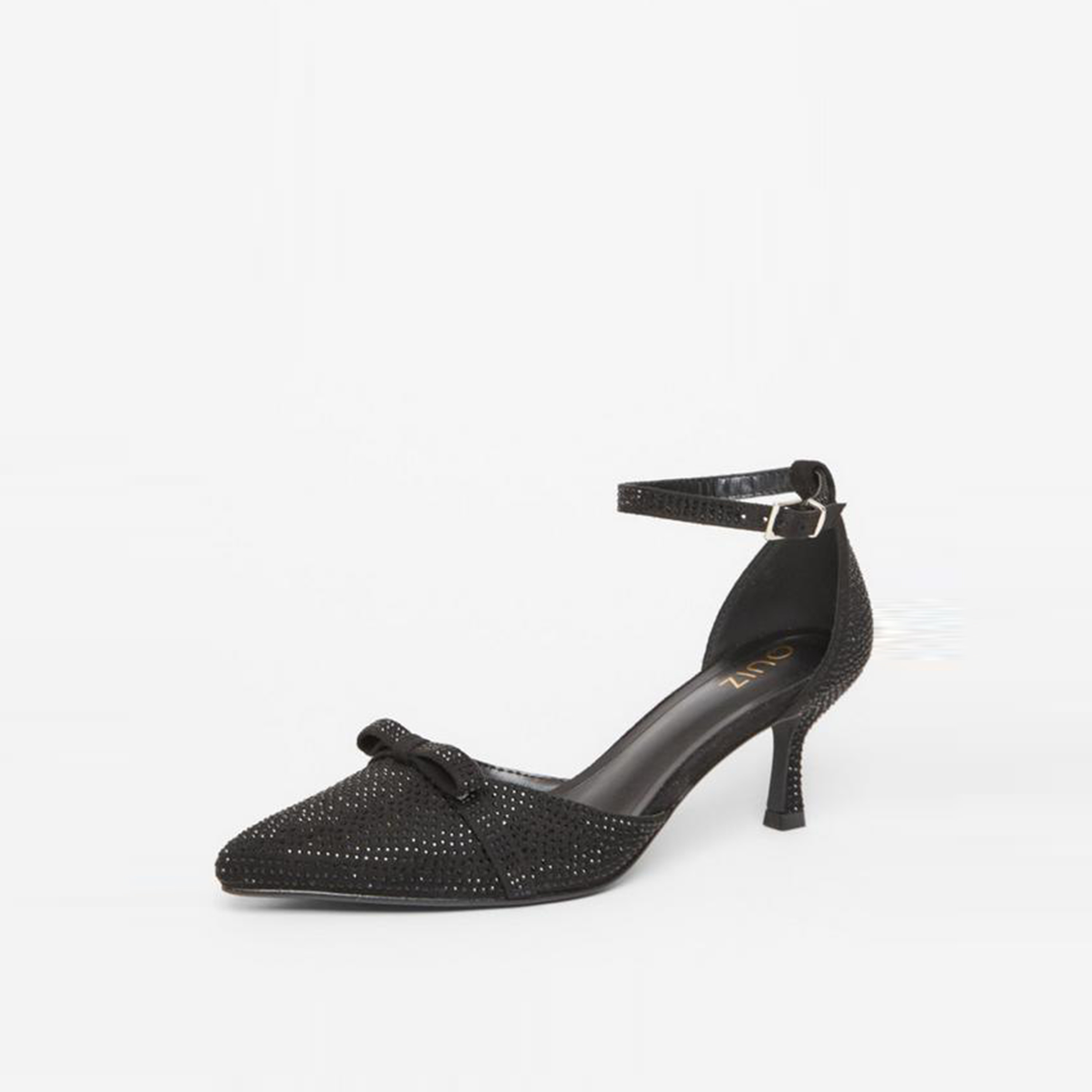 Quiz Black Diamante Low Court Ankle Strap Heels | 200907000-women-shoes-heels-image-1