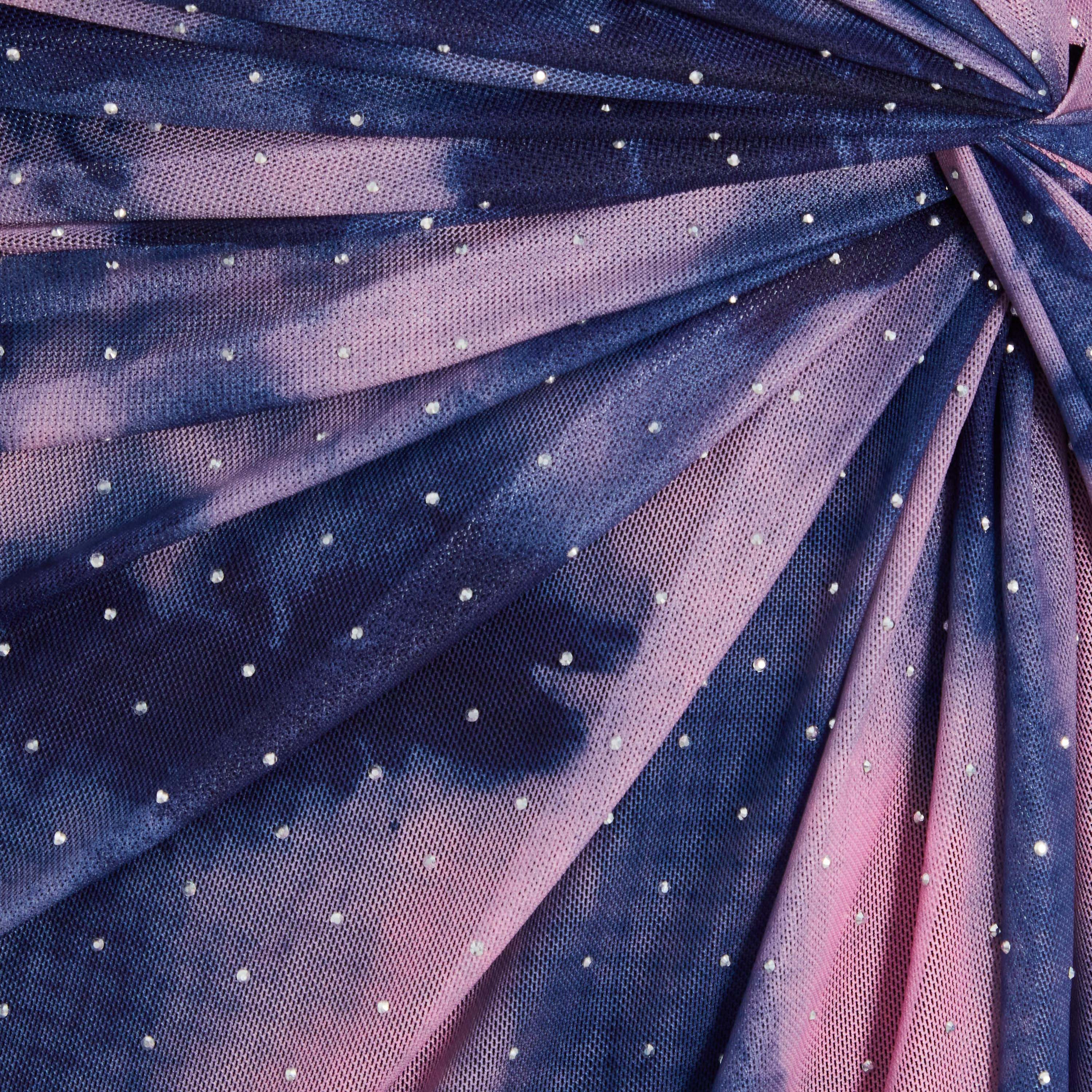 كويز- فستان سهرة ميدي بعقدة أمامية من قماش شبكي رخامي باللون الأزرق الداكن-women-clothing-dresses-image-4