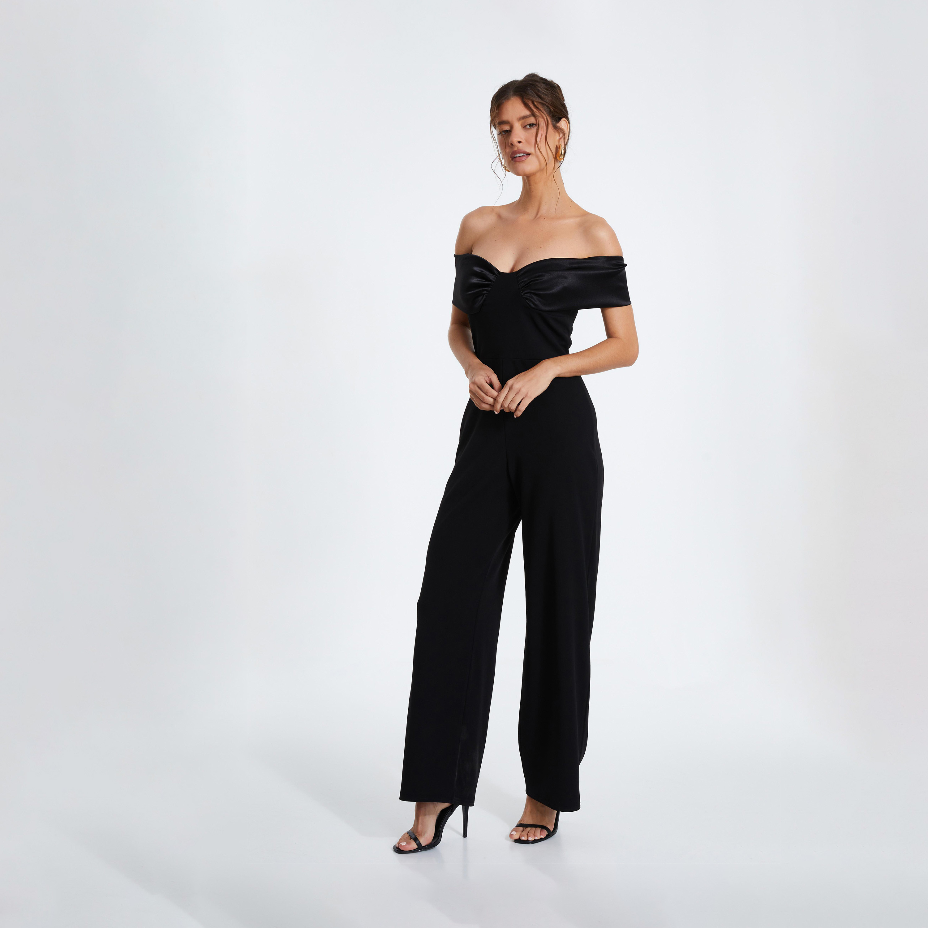 Quiz Black Velvet and Scuba Crepe Bardot Jumpsuit-women-clothing-jumpsuits-image-1